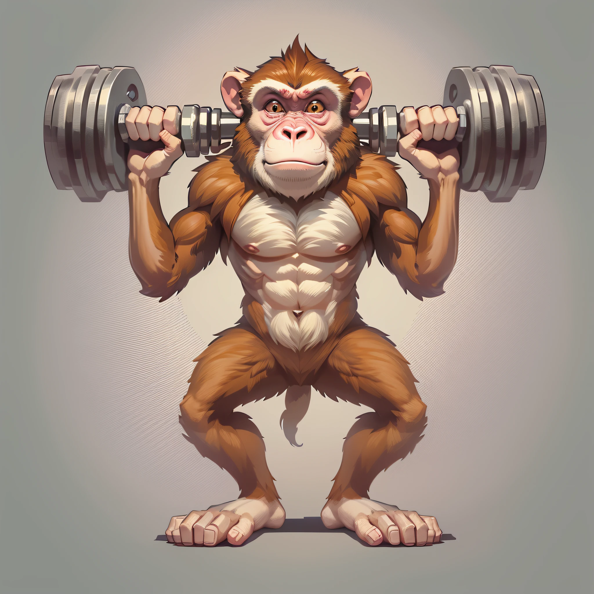 vector artwork of a monkey lifting a dumbbell, lace up in realistic cartoon style, no background, vectorized, for t-shirt print