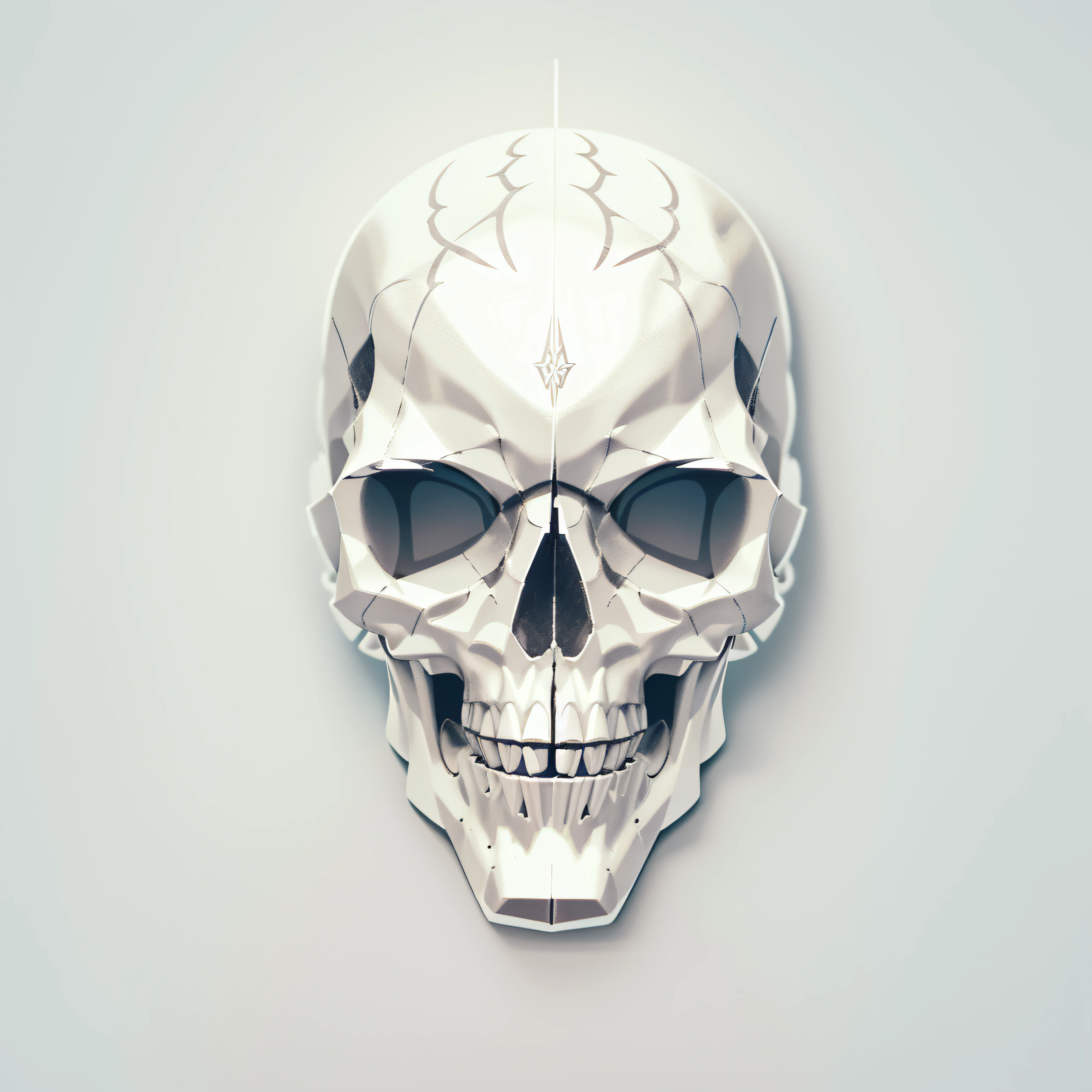 aerial view, front view flat sticker, 3d illustration, blender, 4d cinema, of a skull, sharp, detailed, no watermark, white background