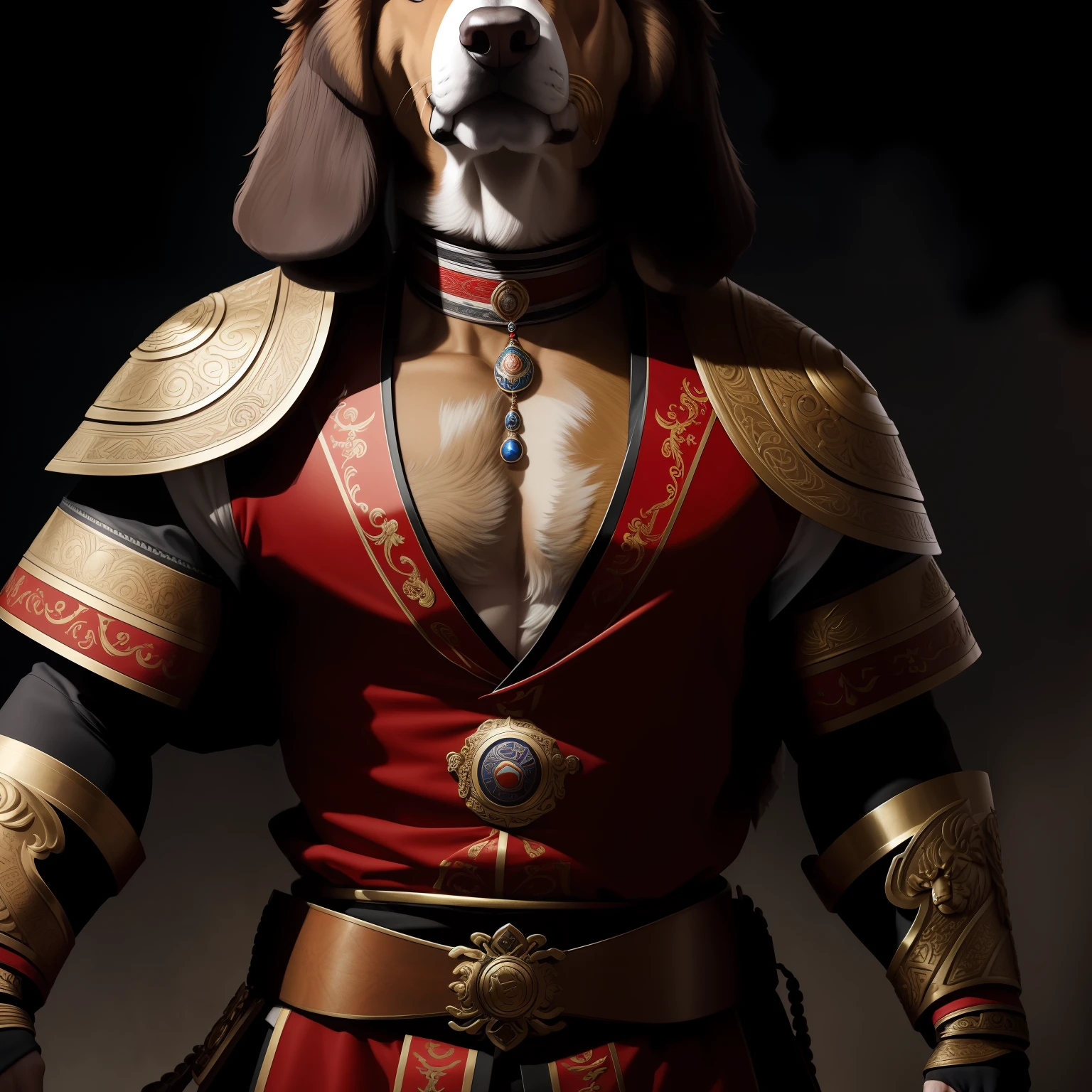 tmasterpiece,hyper HD,telephoto lenses,A dog,Warrior of dog-headed people,Weapon in hand,Fighting posture,closeup cleavage
