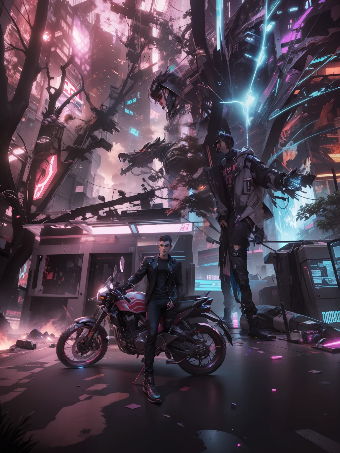 Change background cyberpunk,handsome boy, realistick