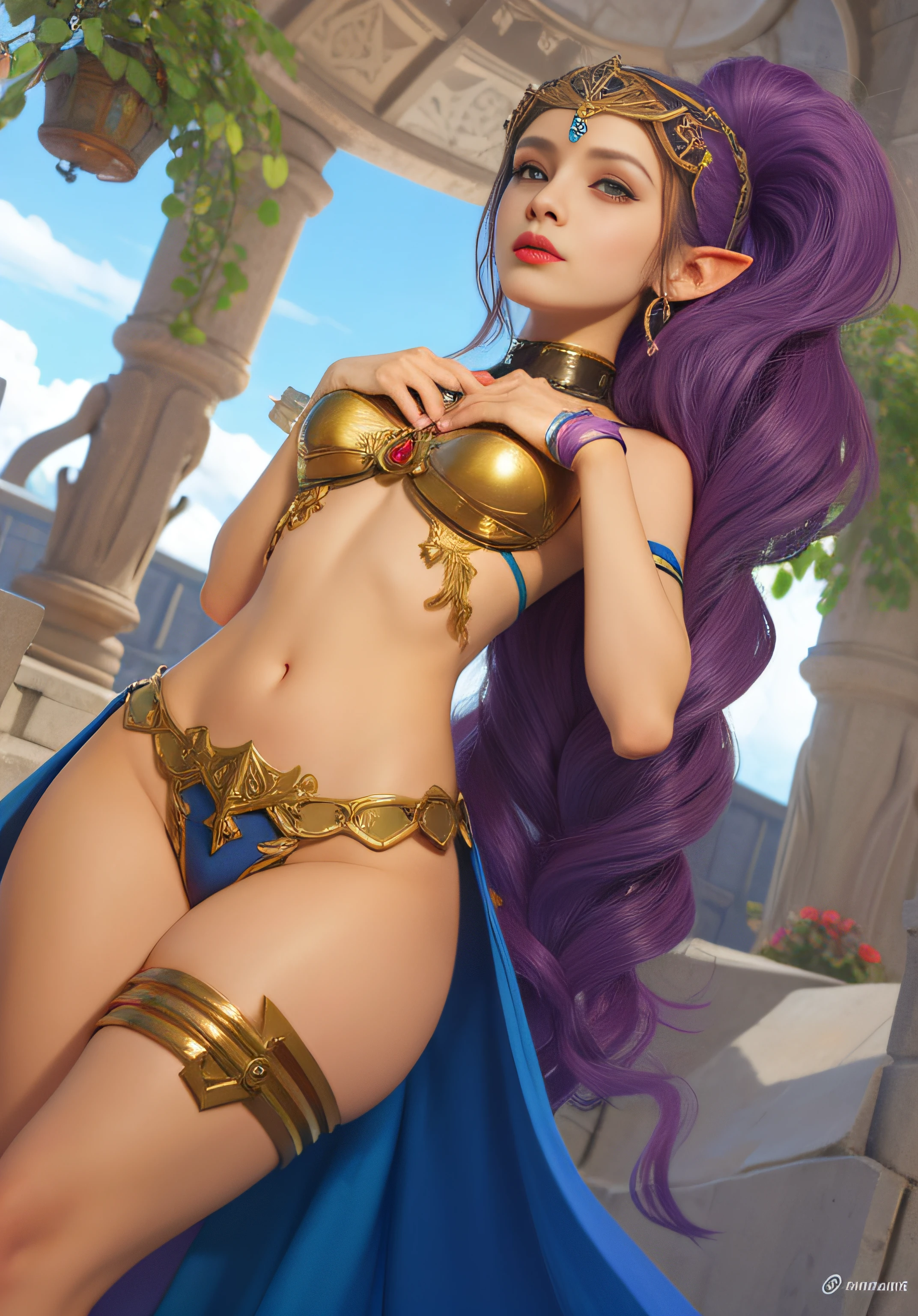 uma imagem dos desenhos animados de uma mulher em um vestido azul e uma capa roxa, Samira de League of Legends, fanart de videogame,  elfa, Artgerm extremamente detalhado, de legend of Zelda, Deusa da Travessura, fofosexyrobutts, Zelda, Arte estilo Zelda, de League of Legends, Arte estilo League of Legends, arte do jogo!!, menina bonita