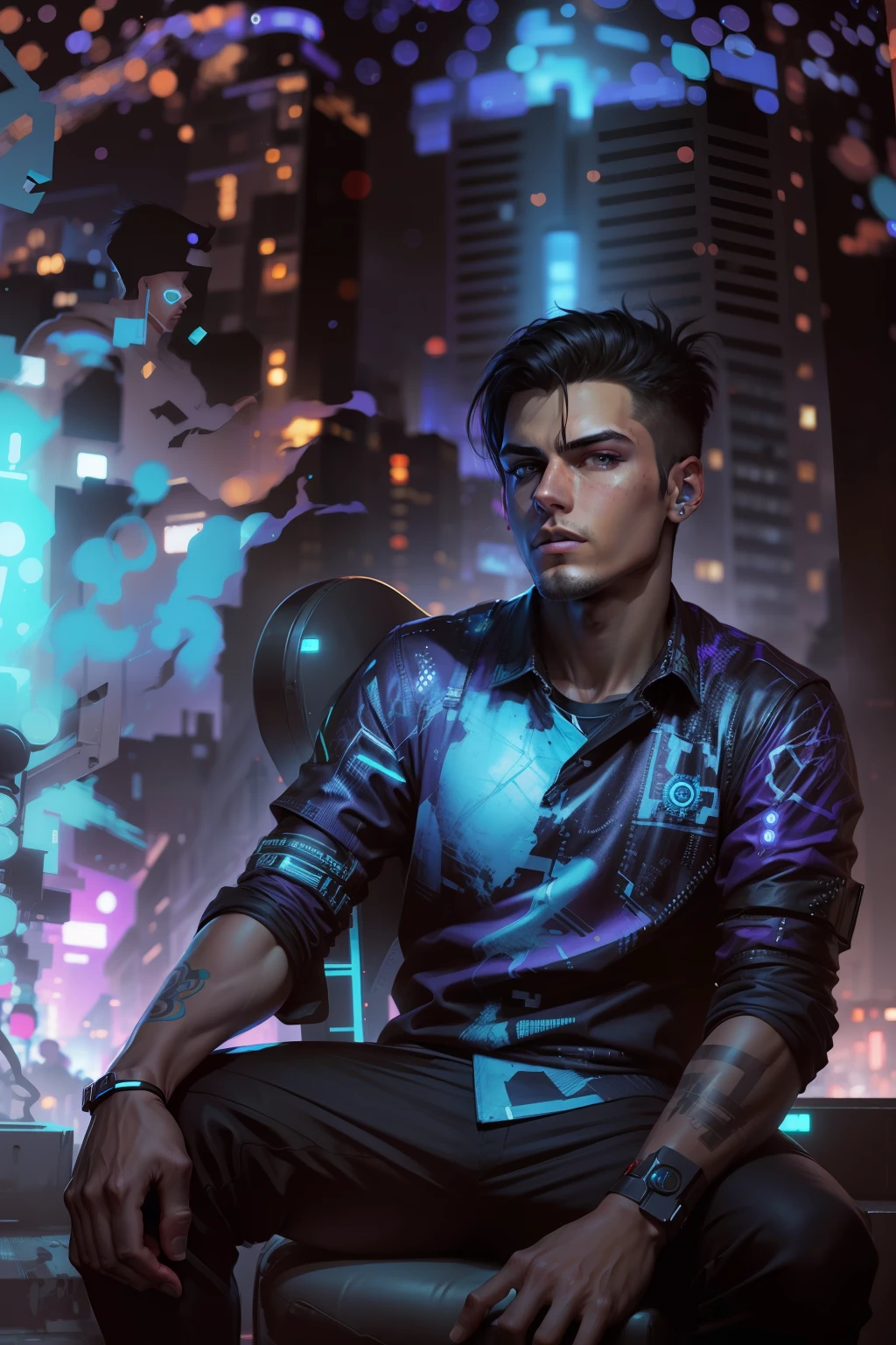 Change background cyberpunk, handsome boy,realistic