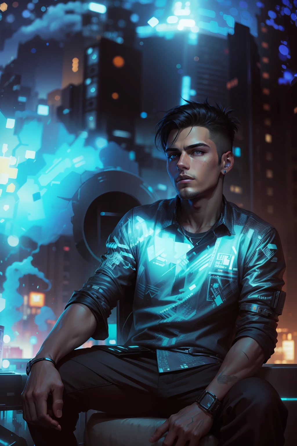 Change background cyberpunk, handsome boy,realistic