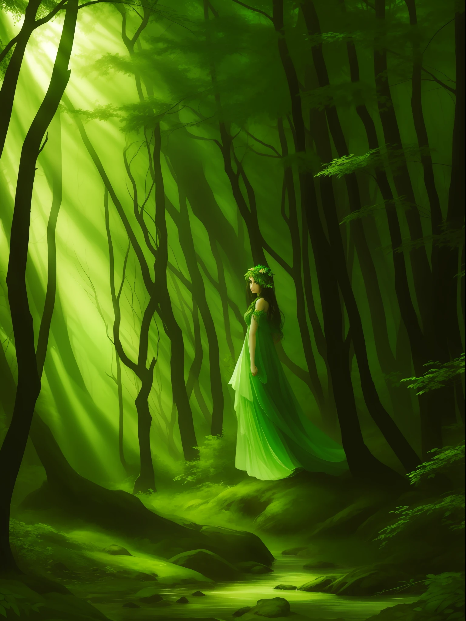 green dryad in the forest