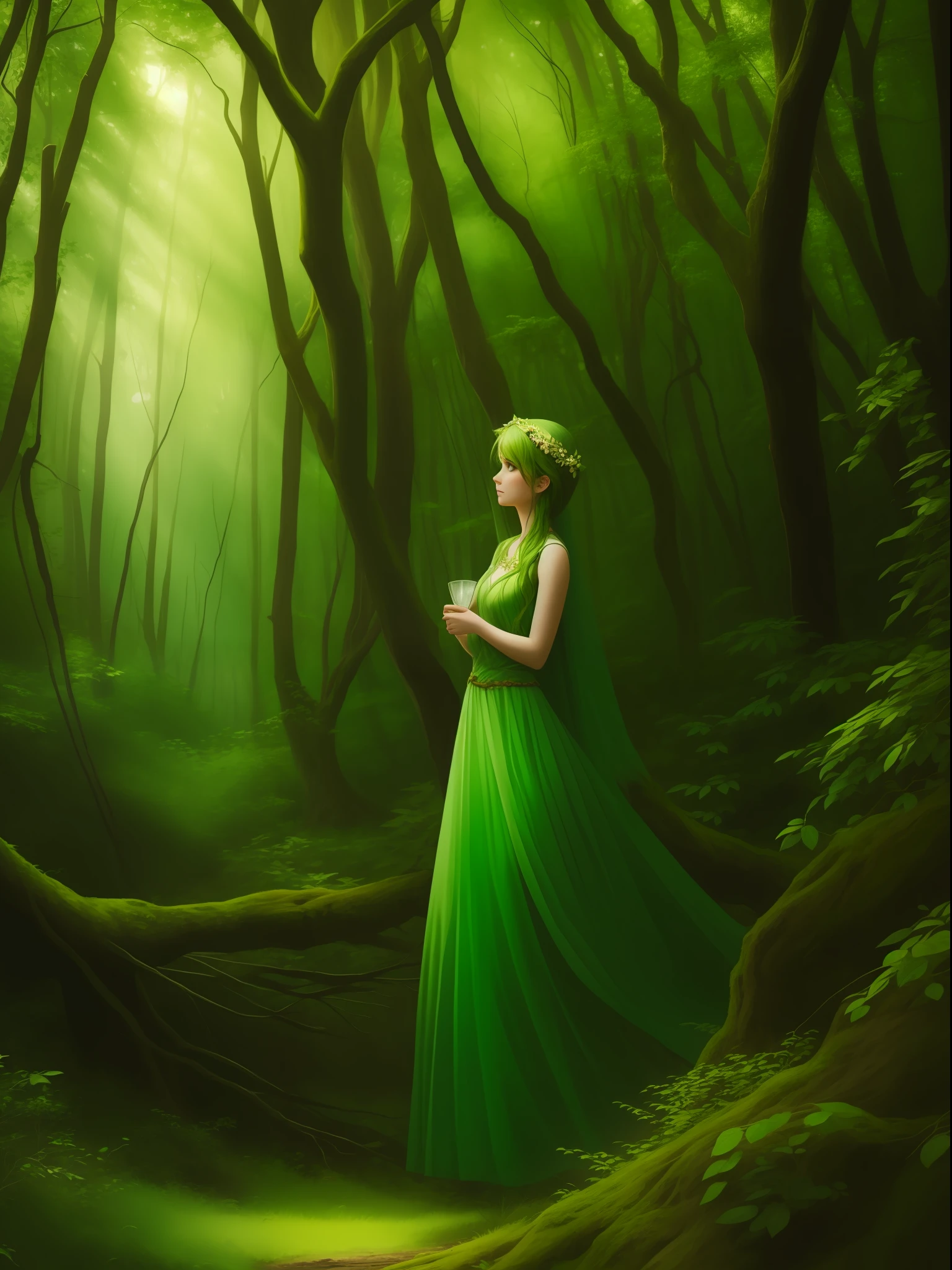 green dryad in the forest