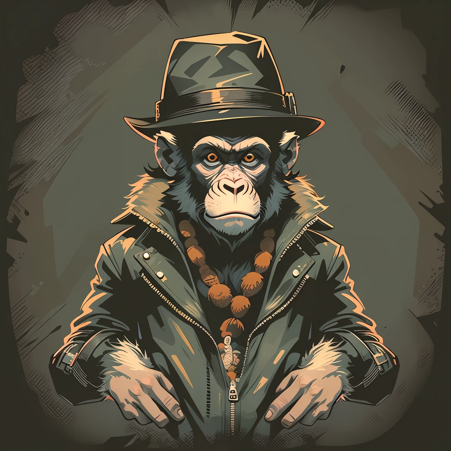 Vector art of monkey dressed in hat gangster style, imagem popular estilo retro dos desenhos animados, imagem estilo de estampa de camiseta
