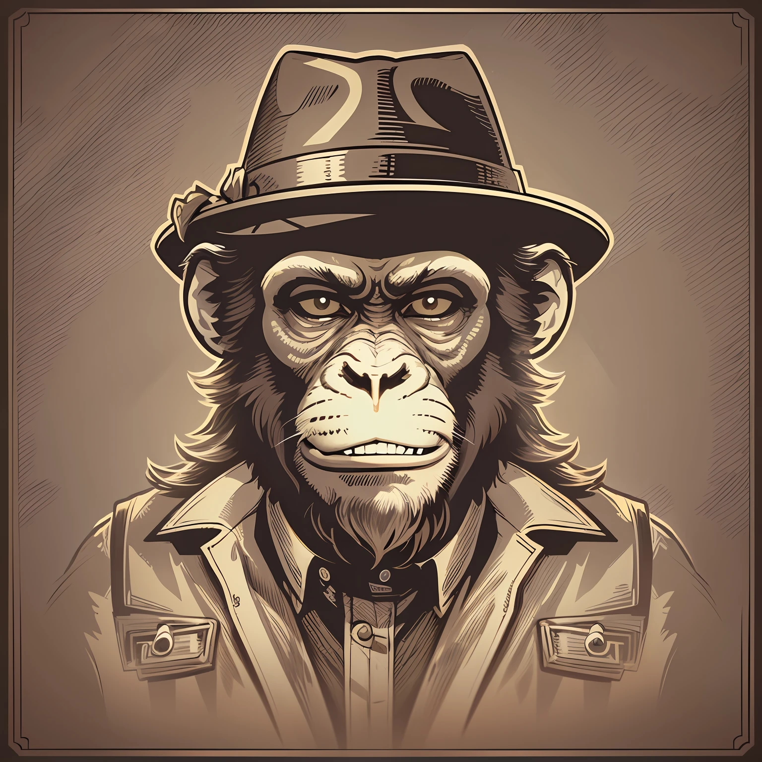 Vector art of monkey dressed in hat gangster style, imagem popular estilo retro dos desenhos animados, imagem estilo de estampa de camiseta