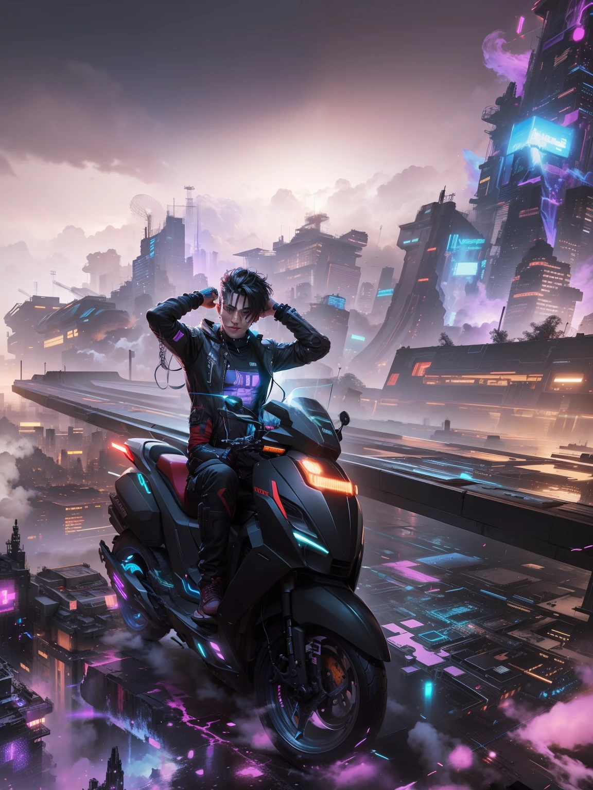 Change background cyberpunk, handsome boy, realistic