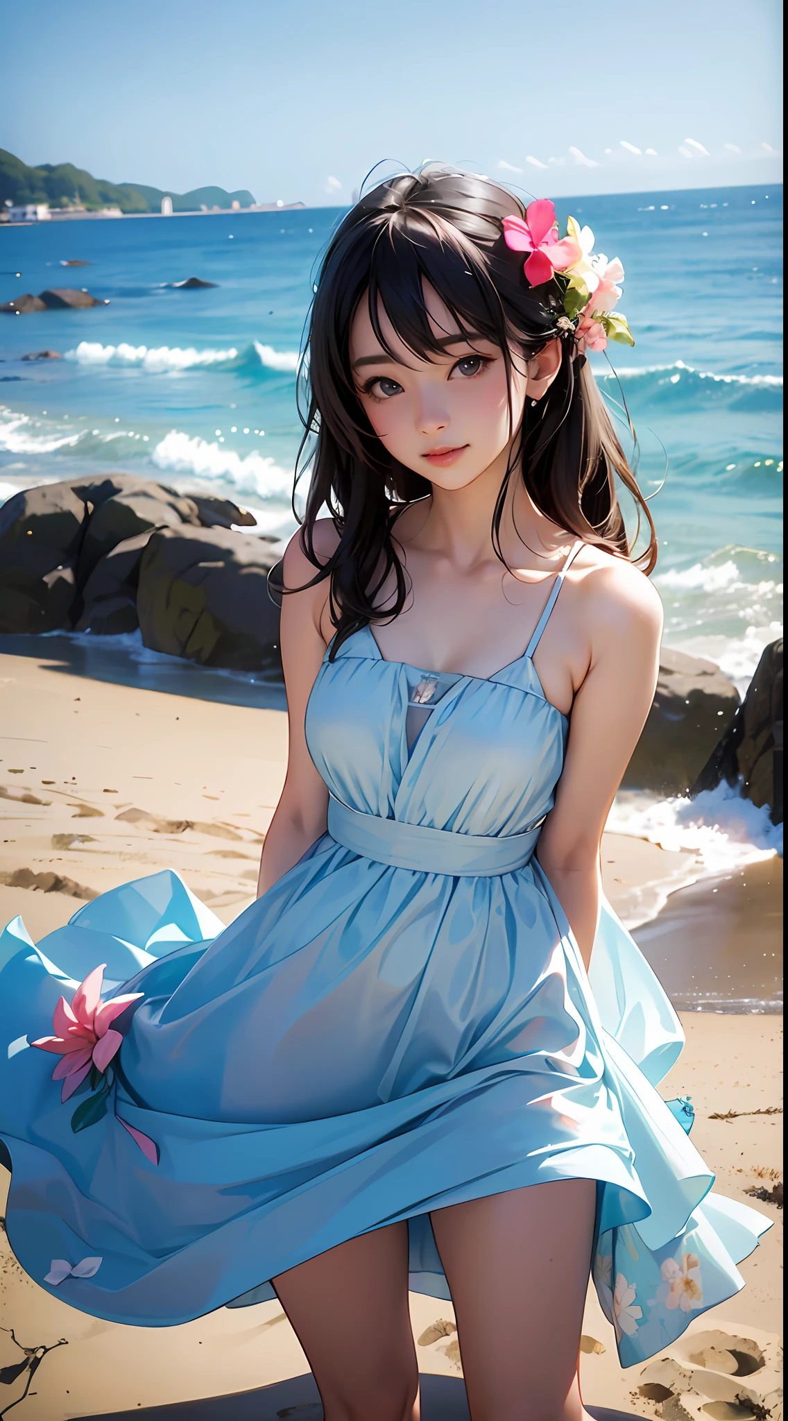 top-quality、超A high resolution、(Photorealsitic:1.4)、Summer Sea、One girl、maikurobikini、(ulzzang-6500:1.0)、(style-keta:0.8)