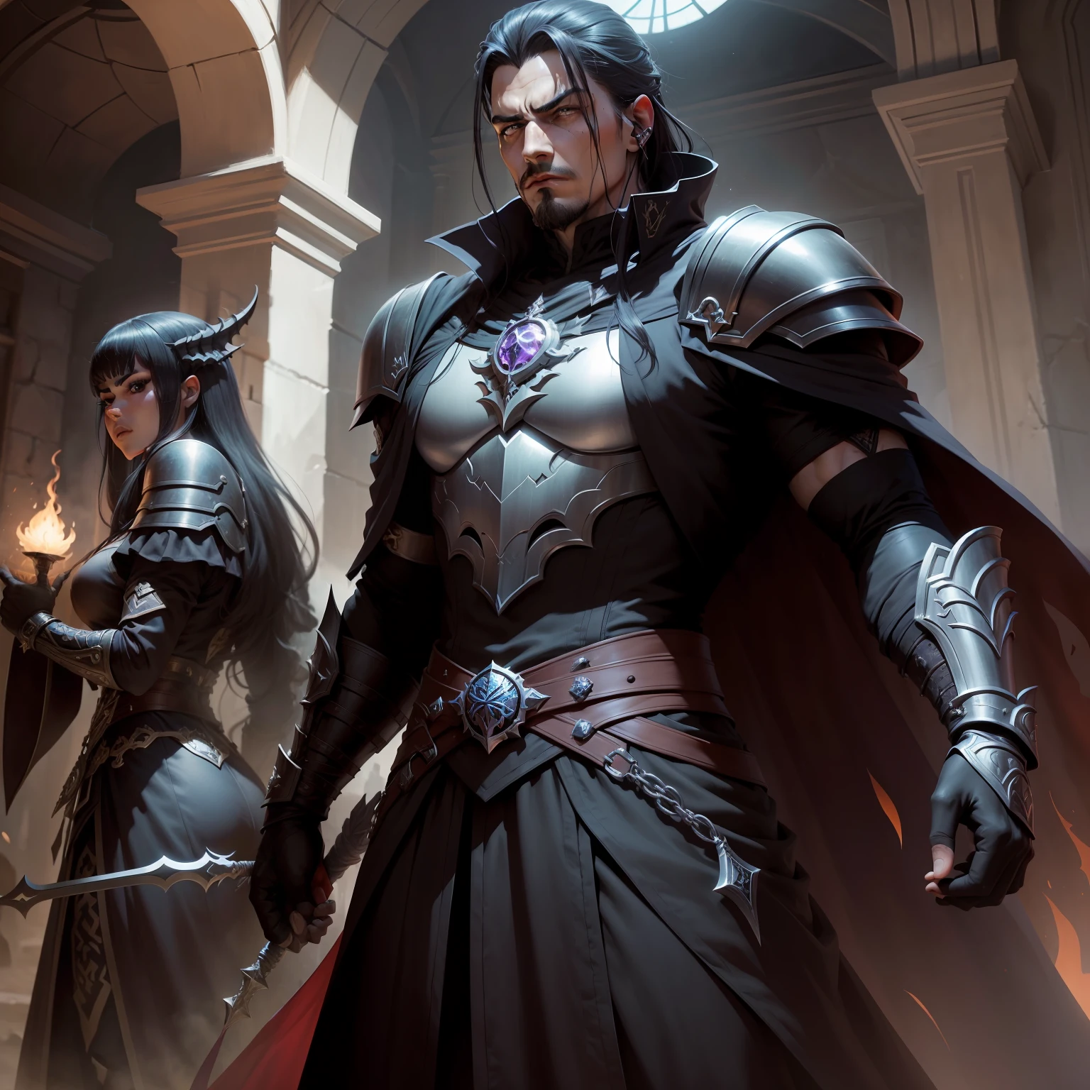 Garel, one of the leaders of the Brotherhood of Shadows, It is an example of dark strength and dexterity. Empunhando uma espada enegrecida por magia, He stands out for his relentless skill on the battlefield. His imposing presence is a mixture of shadow and authority, a formidable figure in the lead. At his side is Illyra, A Master of Cunning and Dark Magic. Charismatic commander and skilled strategist, She is able to involve others in her intricate plans. Juntos, Garel and Illyra embody the ruthless heart of the Brotherhood of Shadows, guiding her with a firm hand through the kingdom of Galasvale.