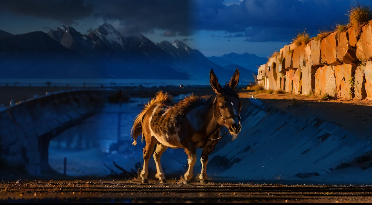 "Deslumbre-se com a imagem de um burro filhote cativante e de olhar marcante. Create a highly realistic and detailed depiction of this adorable animal in a desert setting from the time of Jesus Christ. It captures her soft expression and deep gaze that reflects her curiosity and sweetness. Garanta uma qualidade 4K para que cada detalhe do pelo, The eyes and the surrounding environment are vivid and engaging. This image will surely convey the charming essence of the donkey, doesn't look like a horse, hair color is gray."