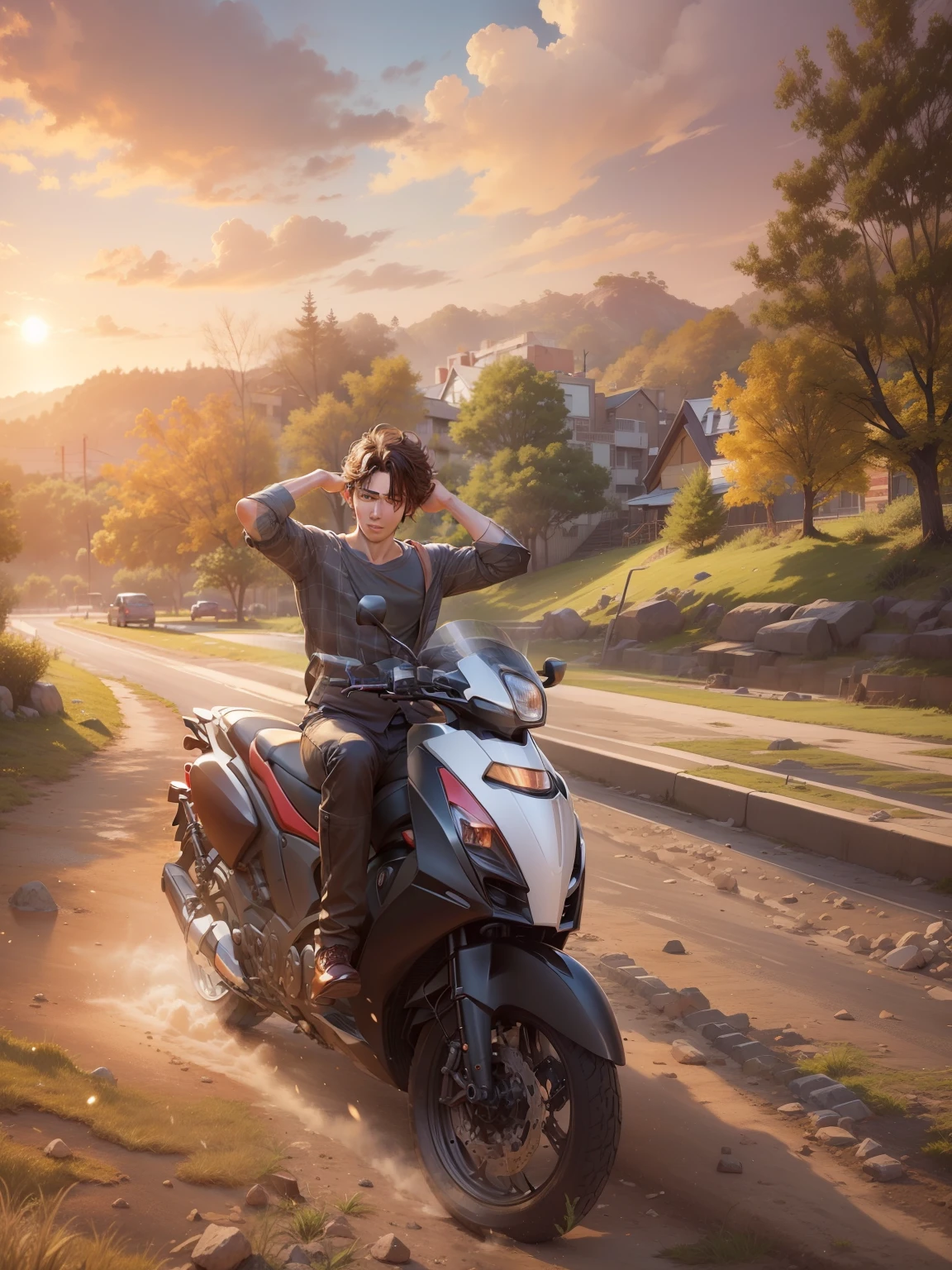 Make this photo anime, handsome boy, realistic