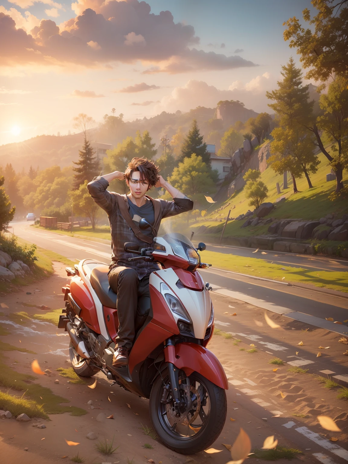 Make this photo anime, handsome boy, realistic