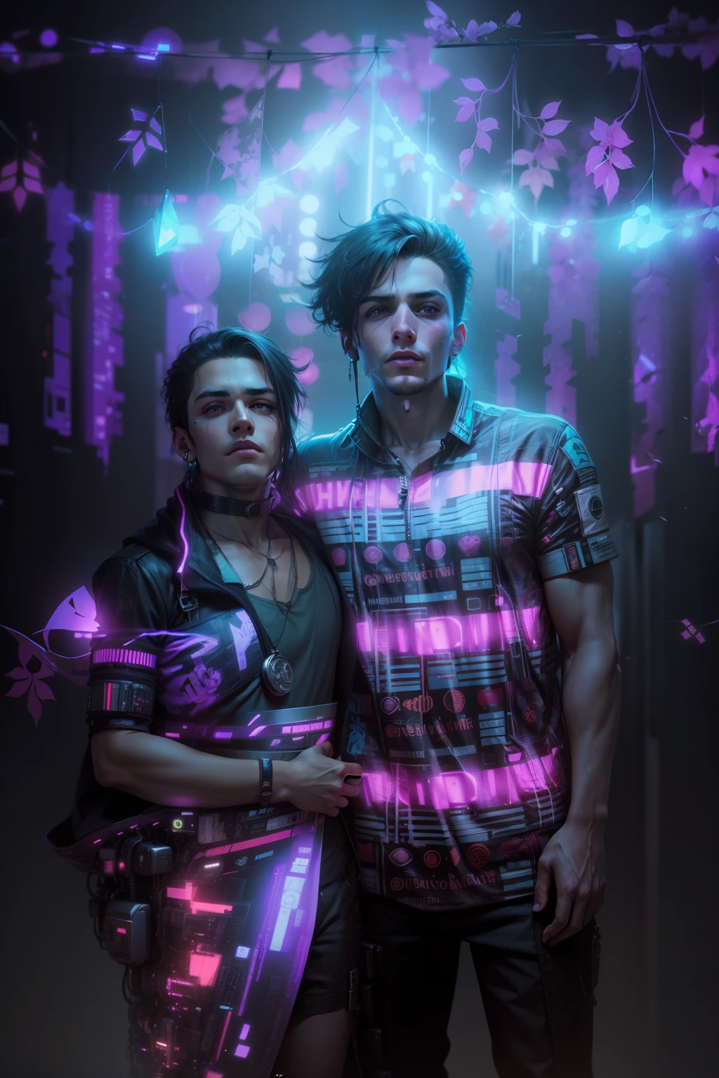 Make this photo cyberpunk, handsome boy, realistic
