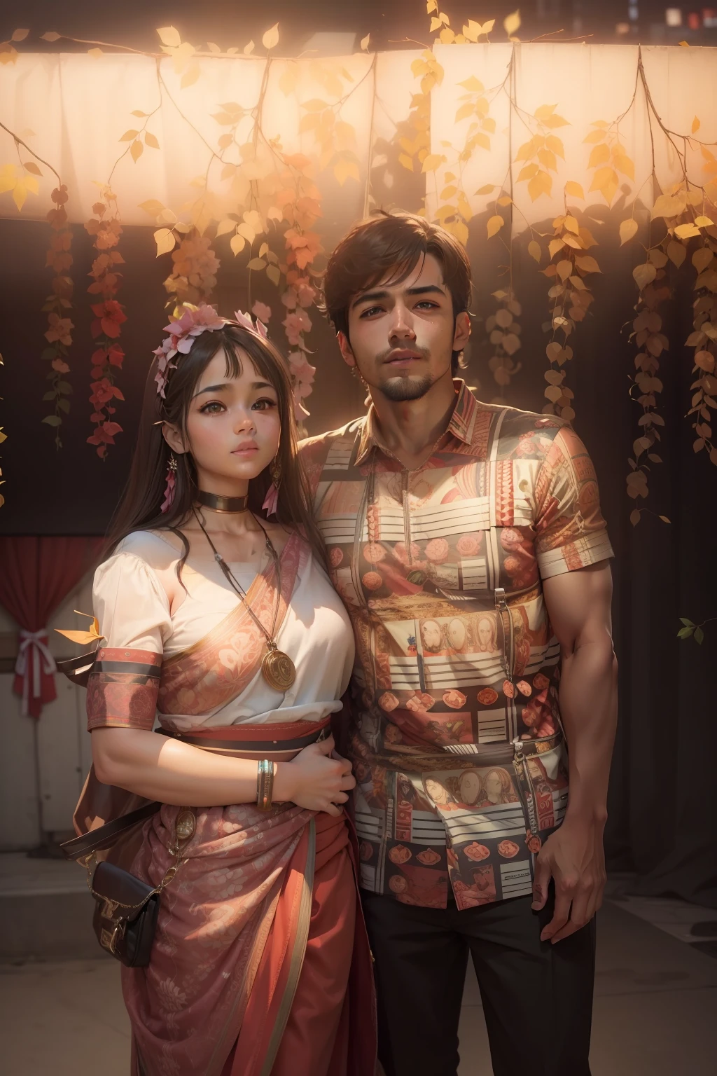 Make this photo anime, handsome boy and cute girl, realistic