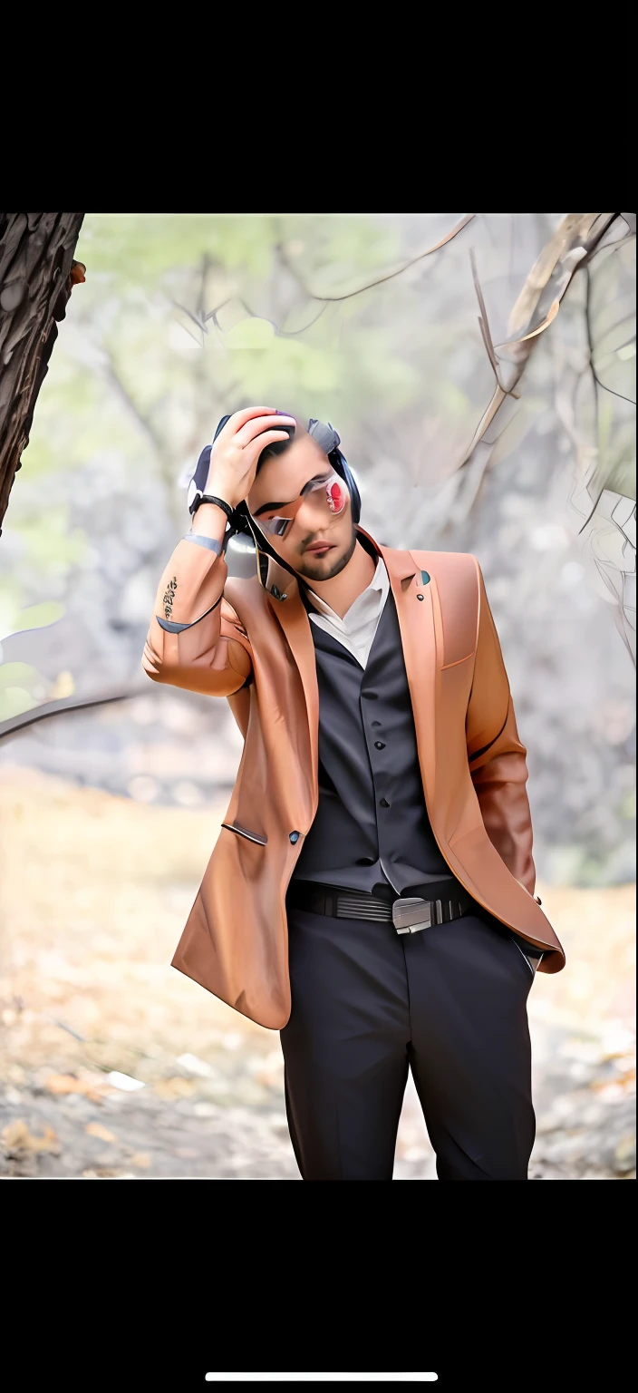 there is a man in a suit and tie standing next to a tree, full body photogenic shot, stylish pose, handsome man, dressed in a blacksuitpant , change background,with original face,cyberpunk, futuristic, daylight, realistic,8k
