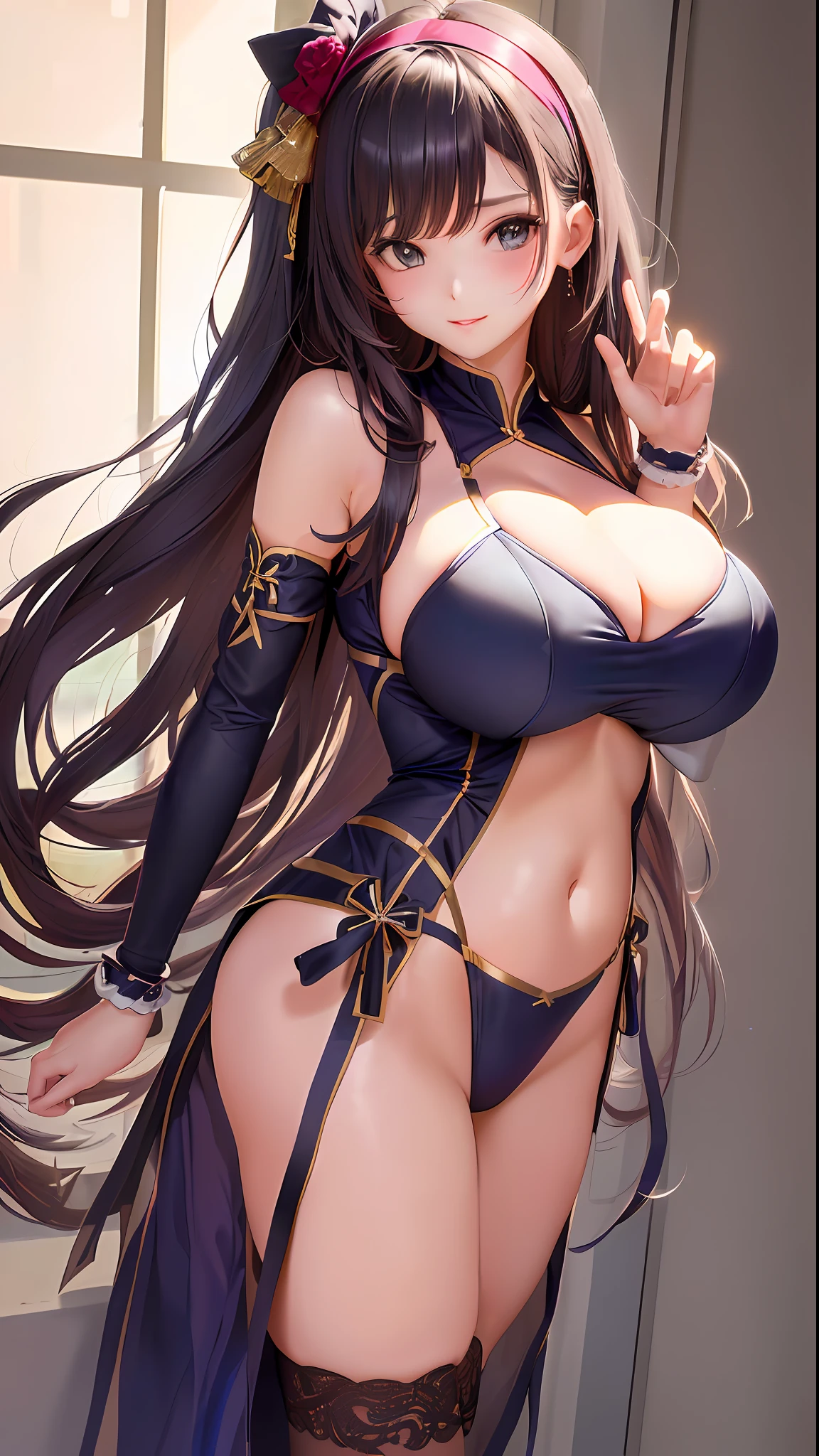 1 Girl in school costume posing seductively to camera、grabbing on breasts、hand on the breasts、beautiful countenance、(huge tit、Big ass、Curvaceous)、(Breast groping、tight breast)、