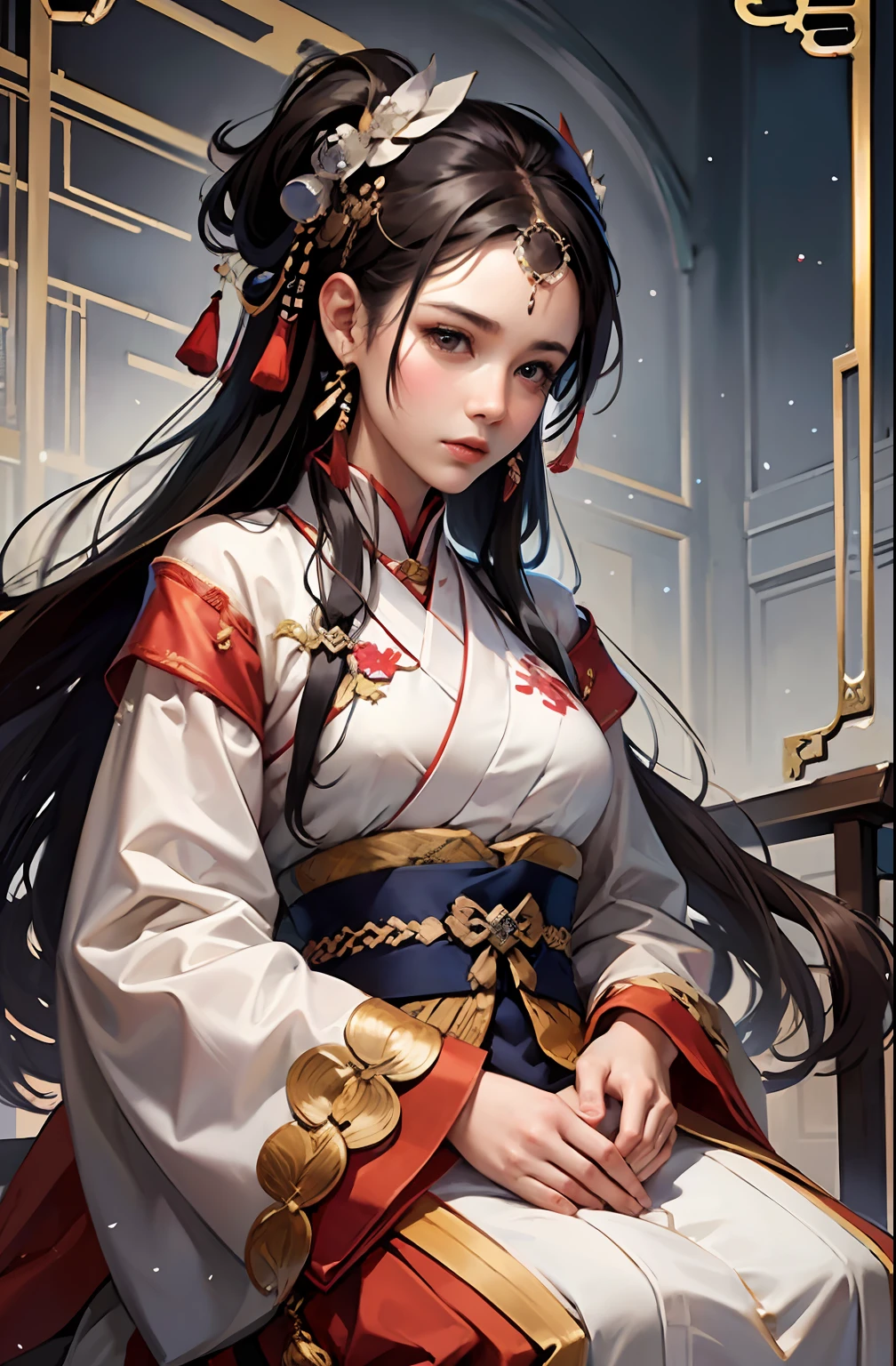 Warring States period,2 female generals,duo, very beautiful face, high dynamic angle, 8K, very delicate, very dense, vivid color, dynamic wallpaper Japan kimono and Chinese Hanfu MIX, beautiful black hair,