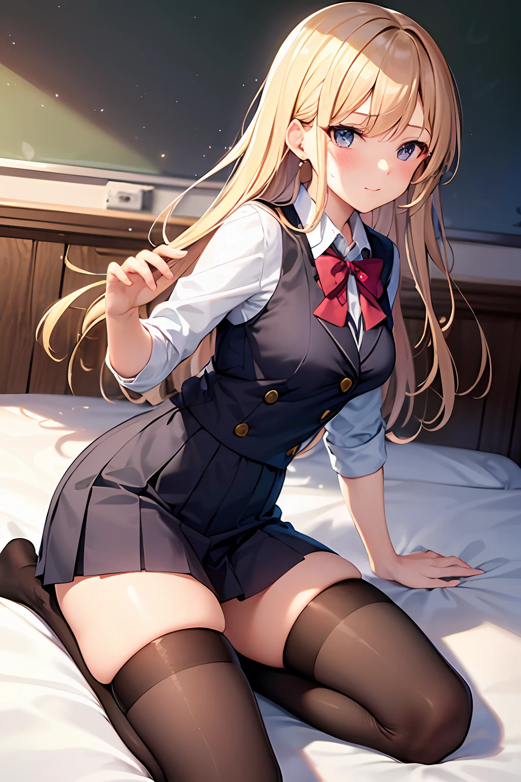 masutepiece, One girl, Solo, Black stockings, School uniform, Very delicate eyes, Nice face, Cute, 8K