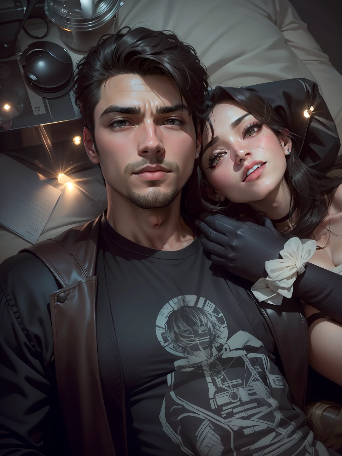 Make this photo anime, handsome boy and sexy girl, realistic