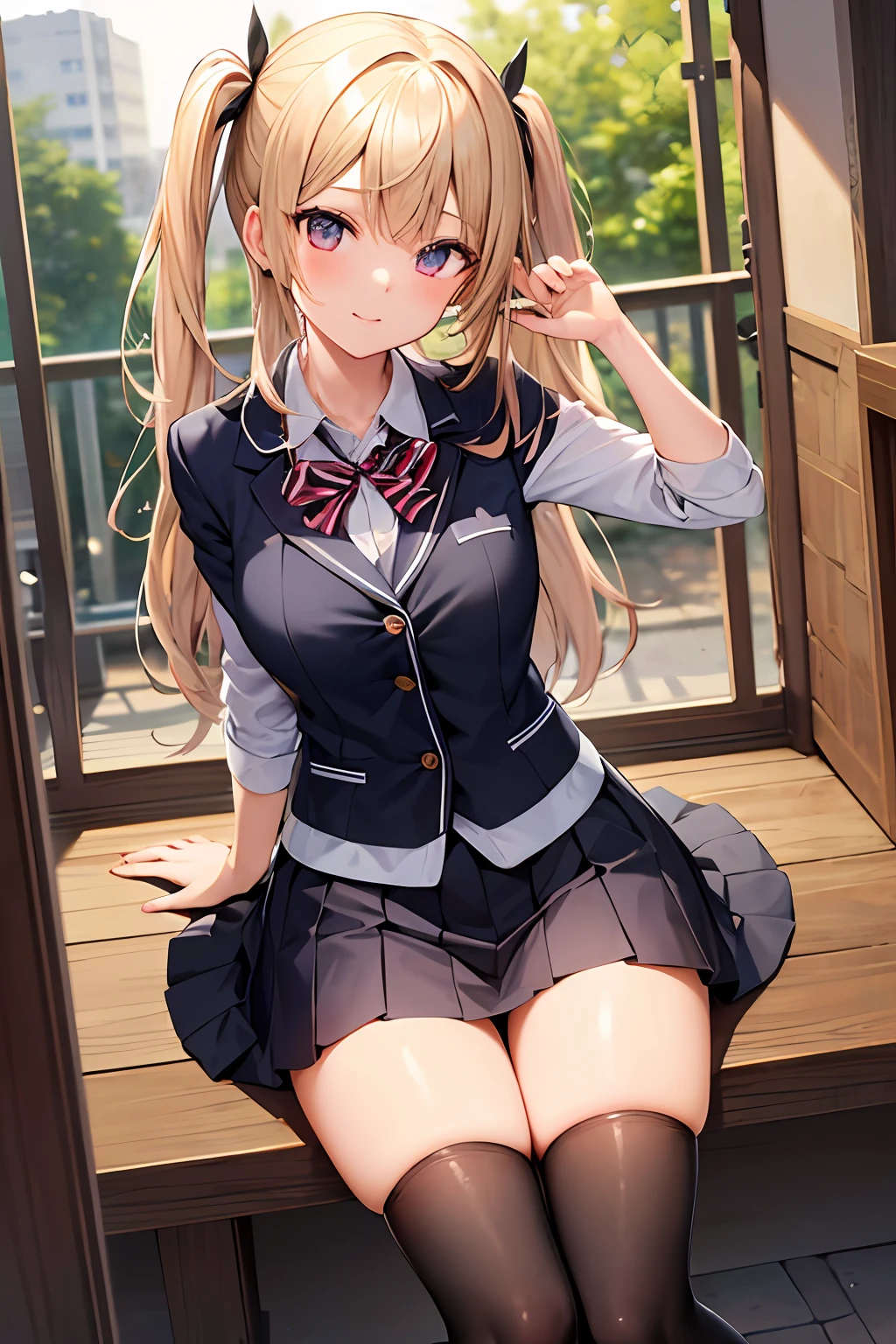 masutepiece, One girl, Solo, Black stockings, School uniform, Very delicate eyes, Nice face, Cute, 8K