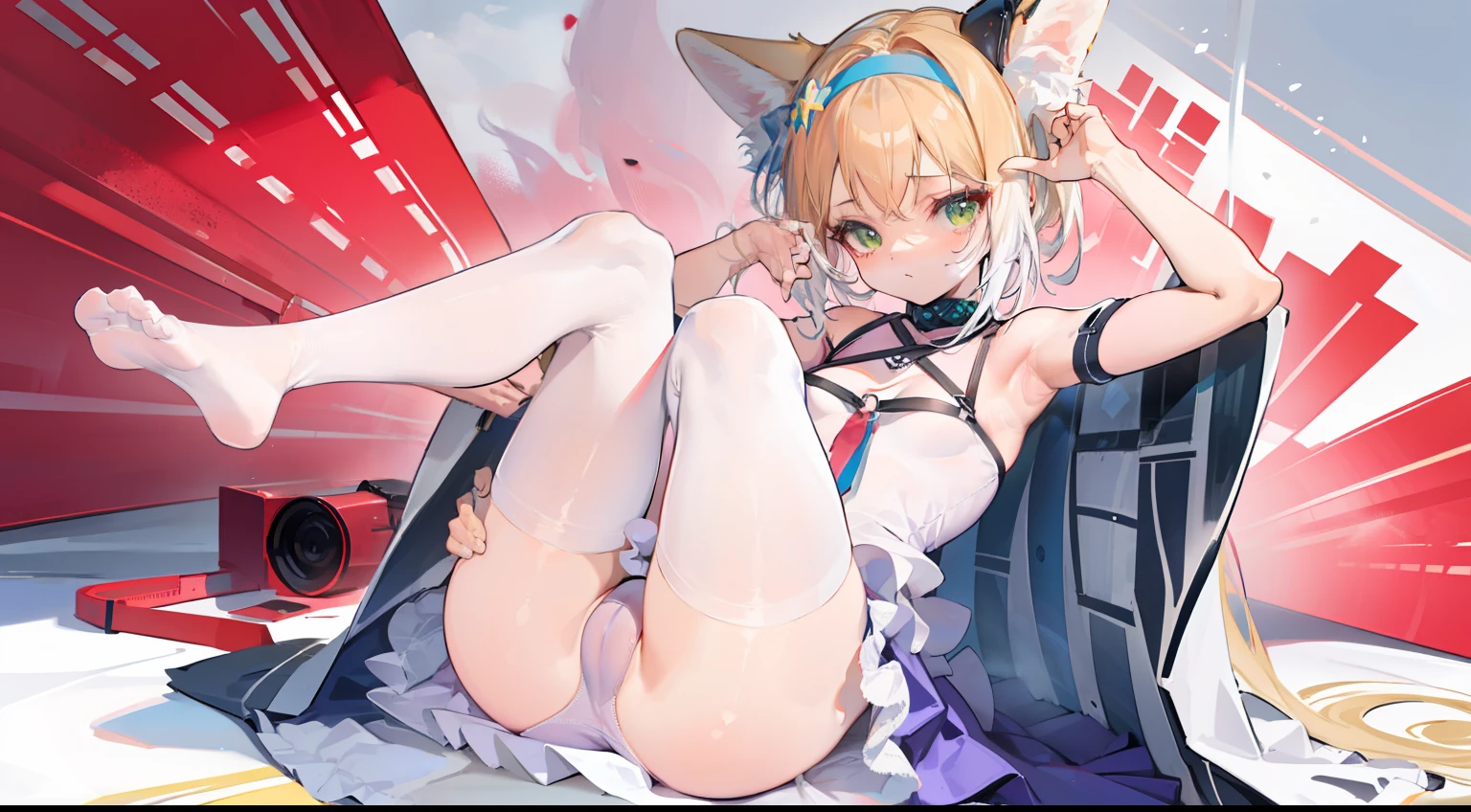 Armpits,Raise your hand to expose your armpit,tmasterpiece,Highest quality,pantiess,full bodyesbian,Raised Legs,panties around one leg,White pantyhose,1 Girl
One-leg panties,8K, Super detail,the feet,