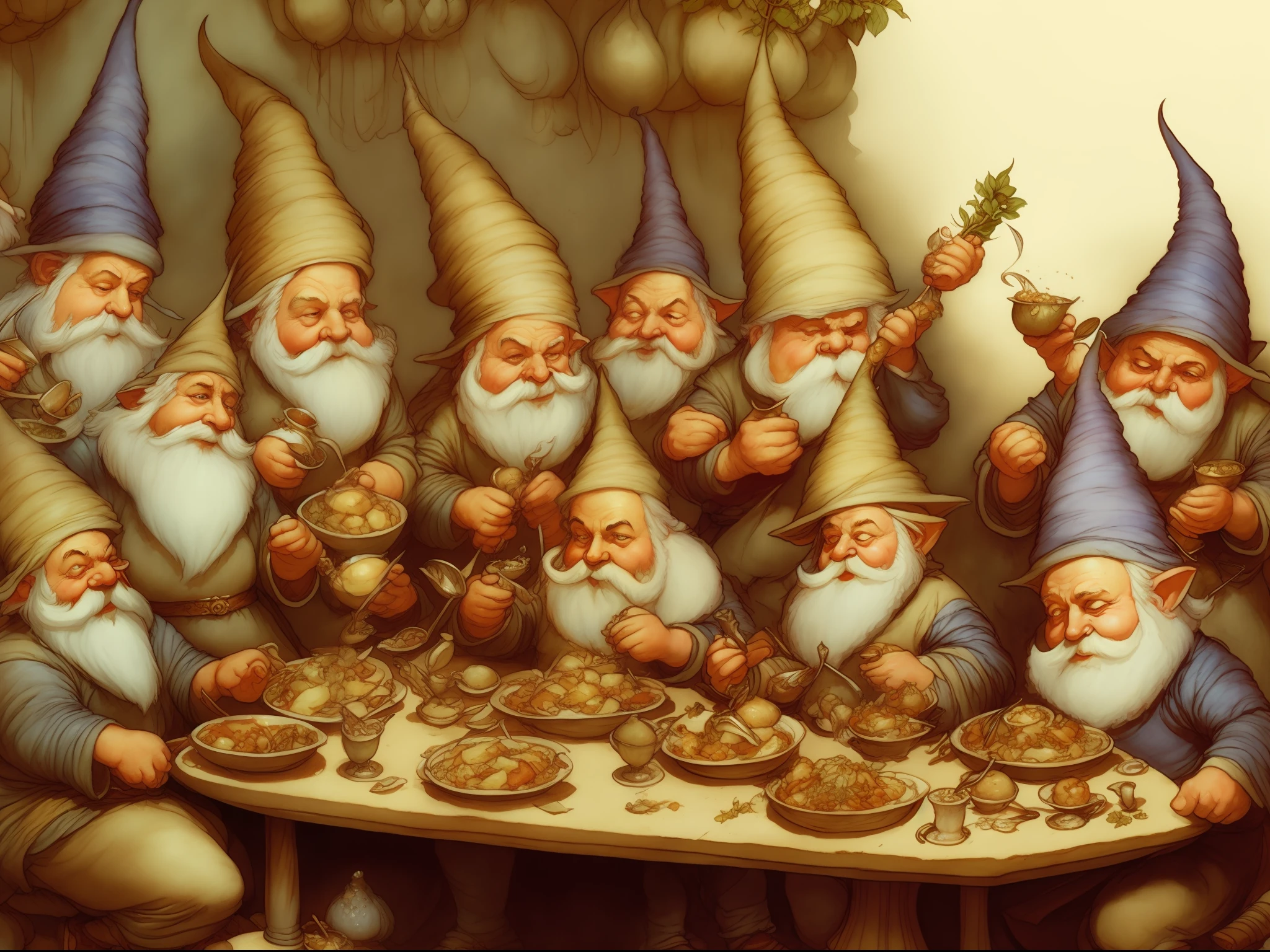 gnomes having dinner illustration by Brian Froud