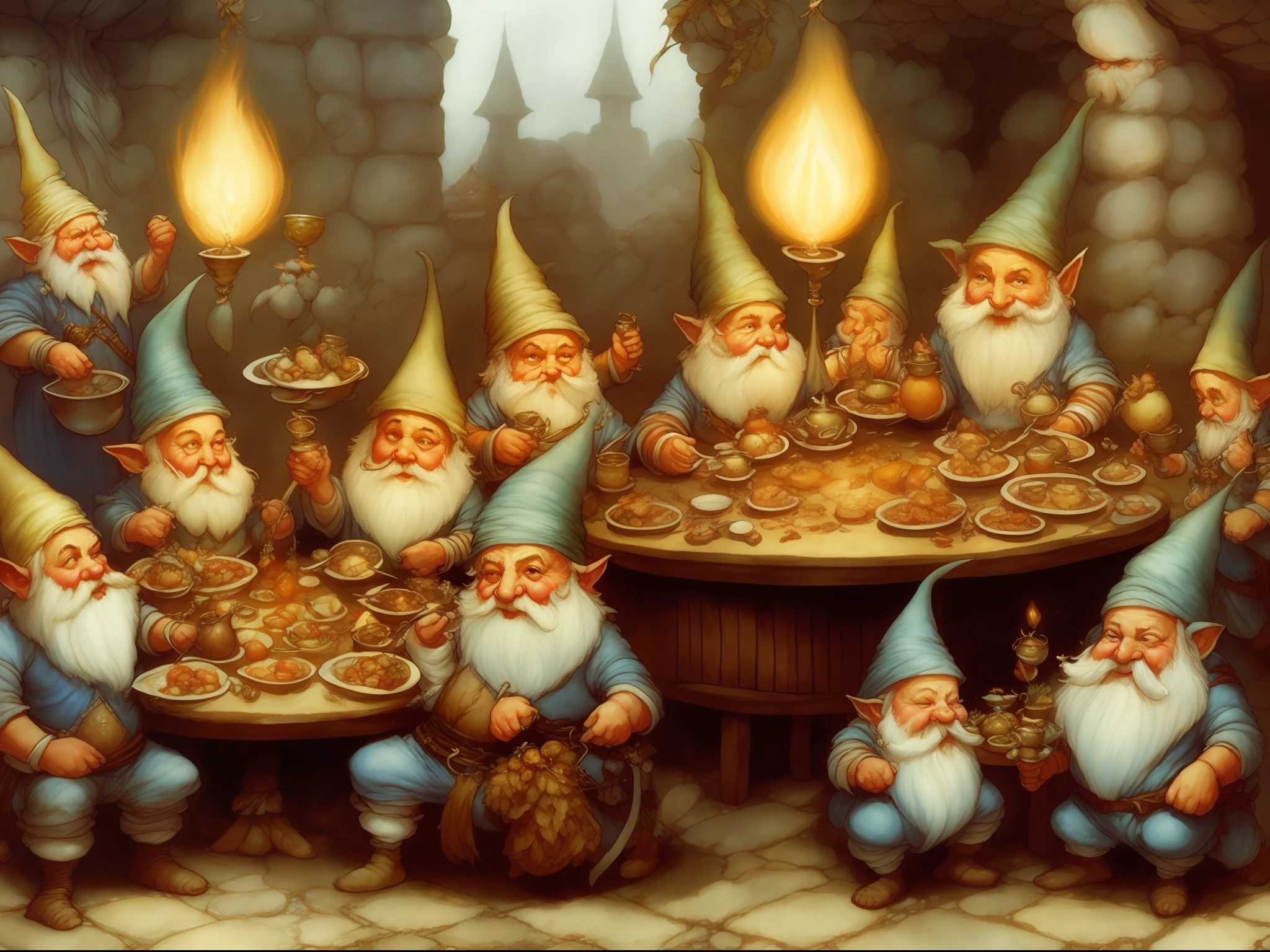 gnomes having dinner illustration by Brian Froud