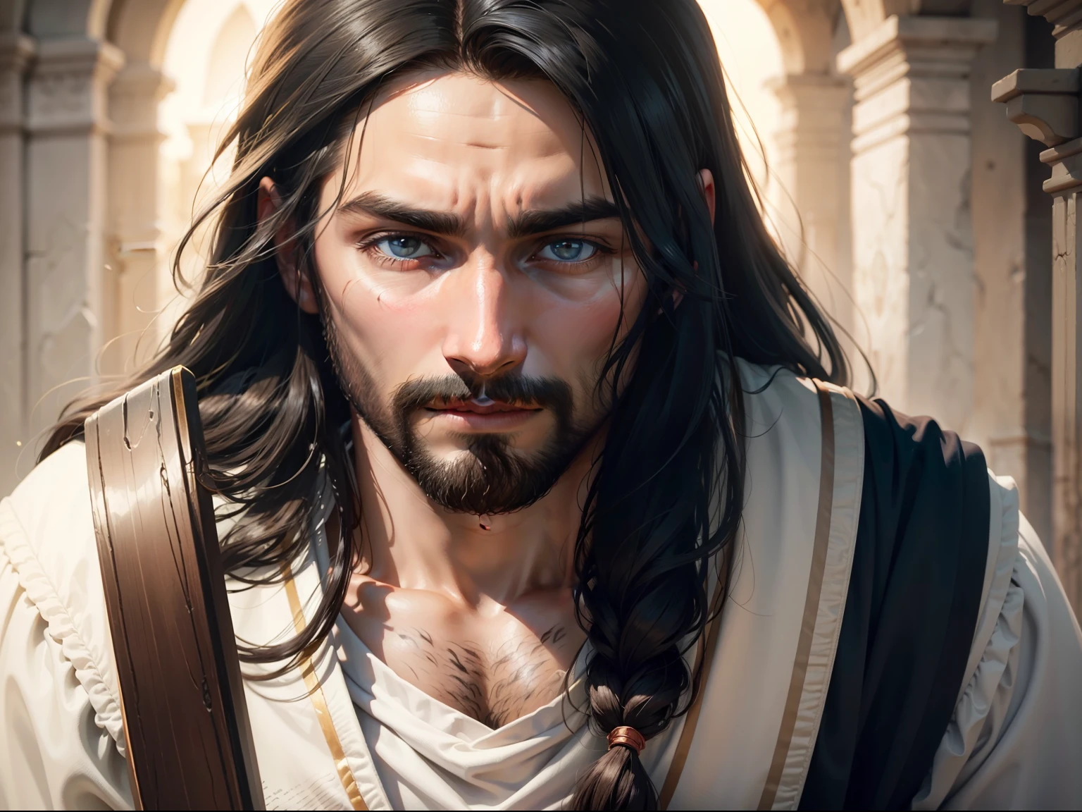 A close-up of Jesus delivering the Beatitudes with compassion in his eyes.