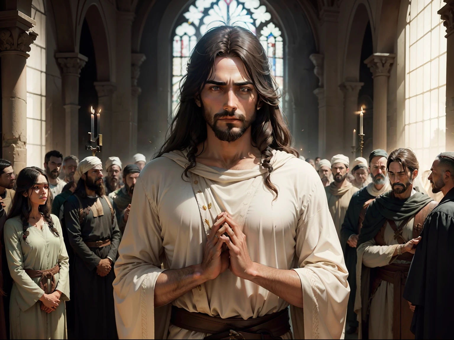 "A profound depiction of Jesus' teachings on forgiveness and compassion, showcasing the powerful message of turning the other cheek and loving our enemies."
