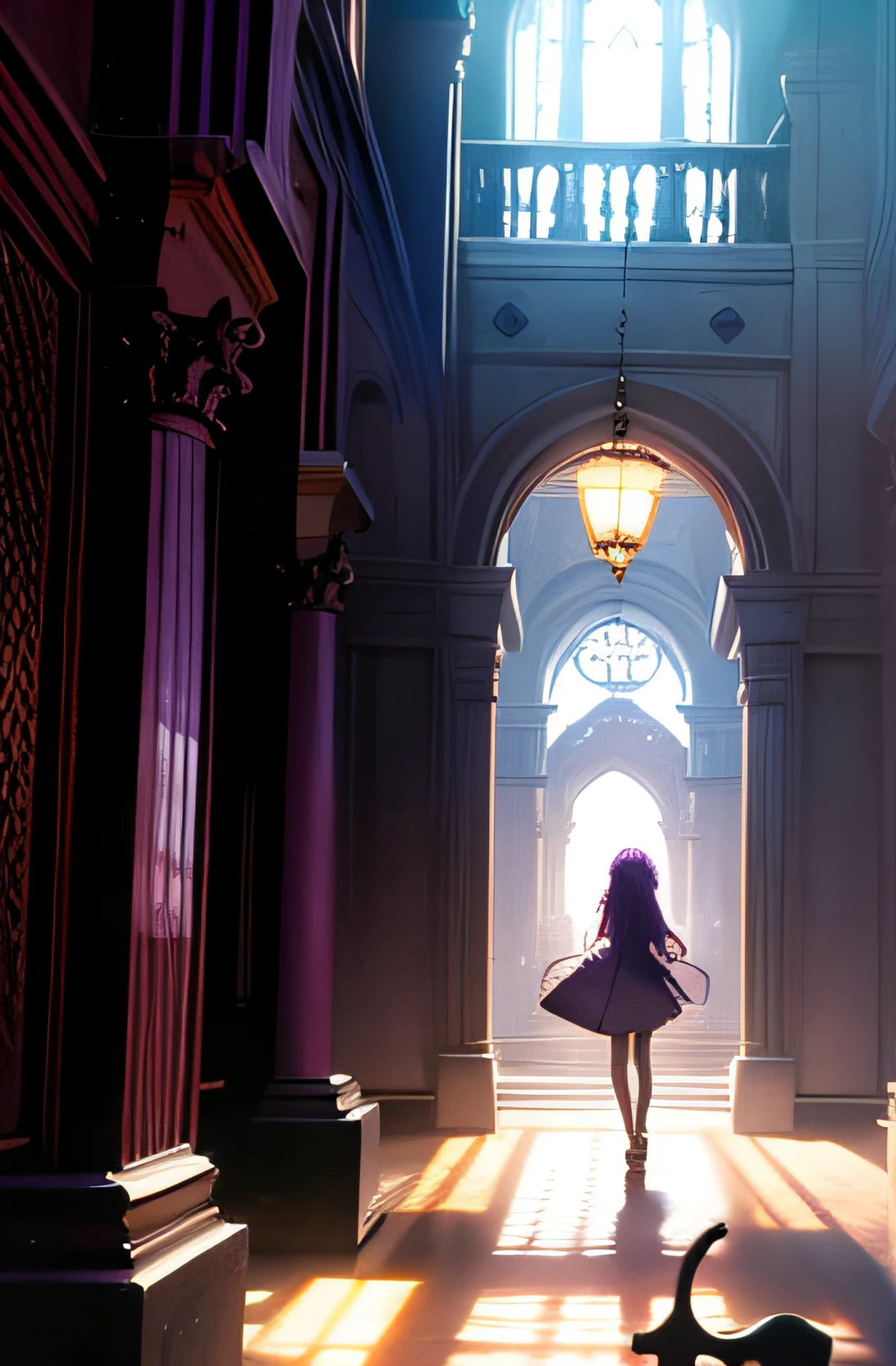 fantasy, 1 woman, purple, cat