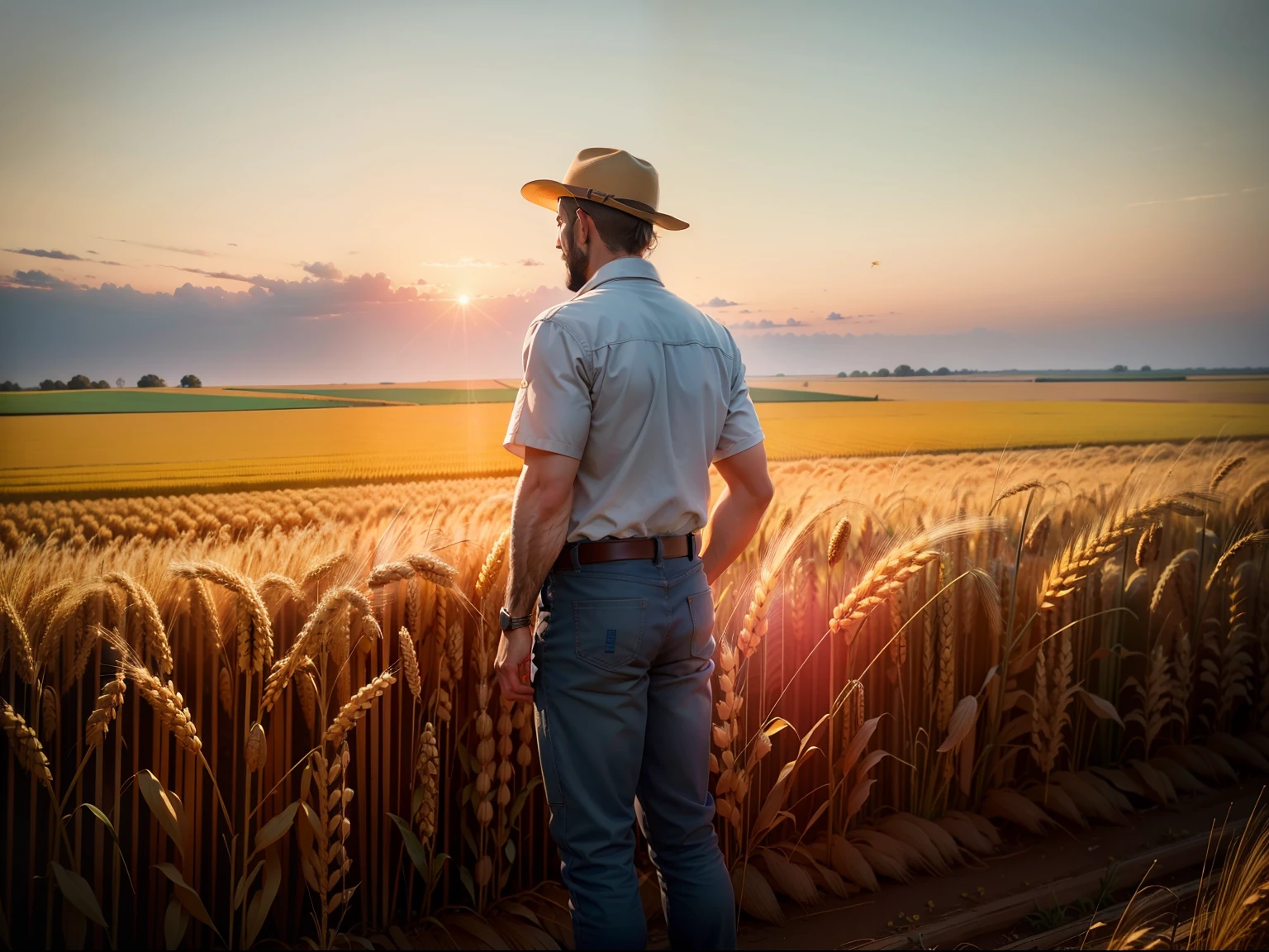 A farmer inspecting the wheat and tares in his field, contemplating the coexistence.