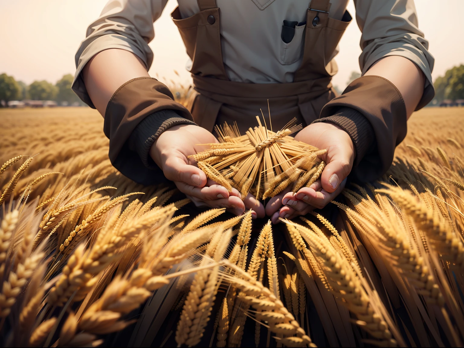 Workers bundling wheat, with tares left untouched, illustrating the wisdom of patience.