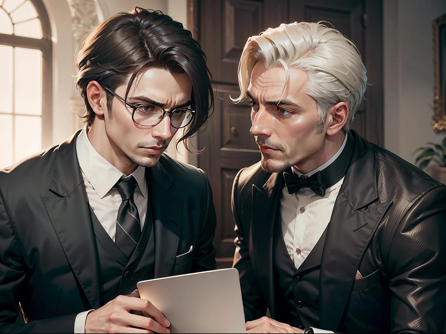 A close-up of a servant explaining his investment strategy to the master upon his return.