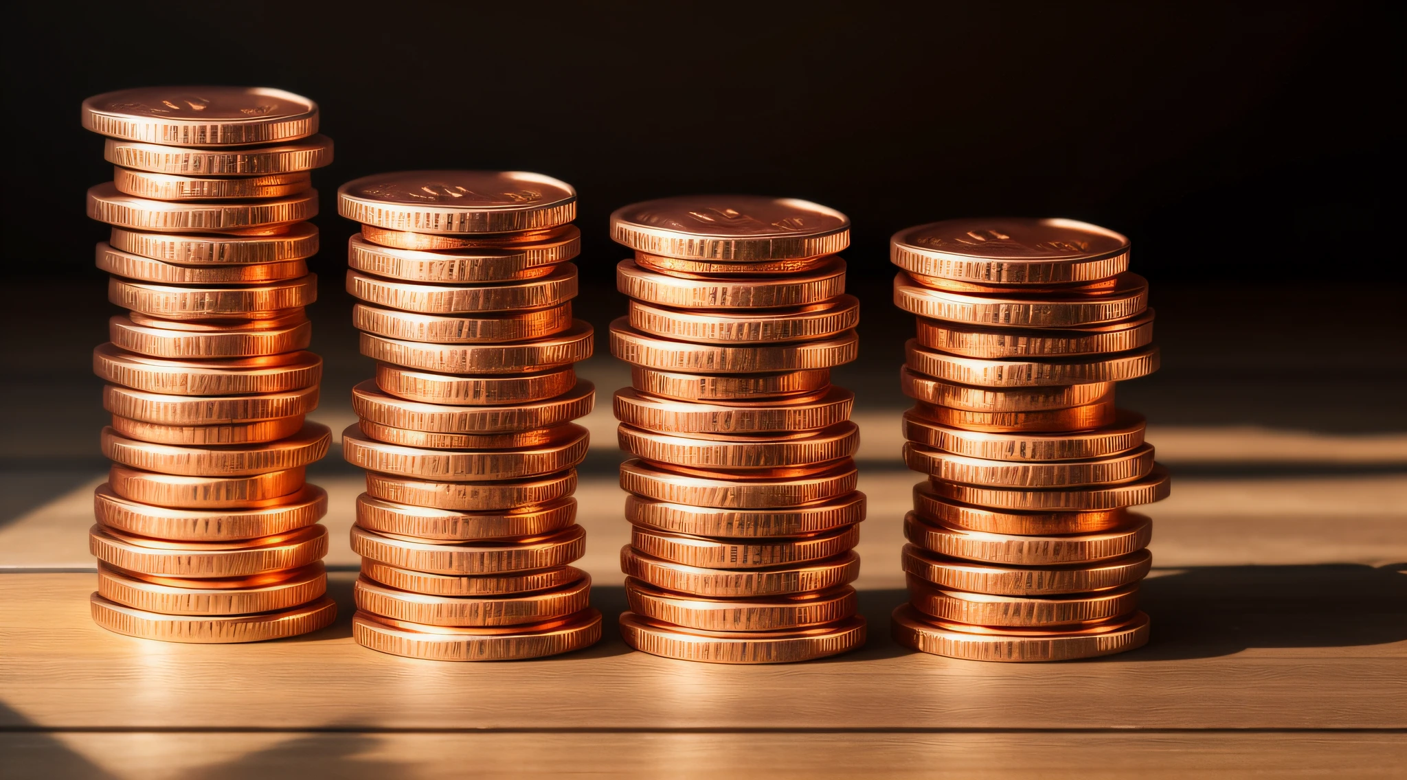 A stack of gleaming copper coins, reflecting warm sunlight with a hint of nostalgia.