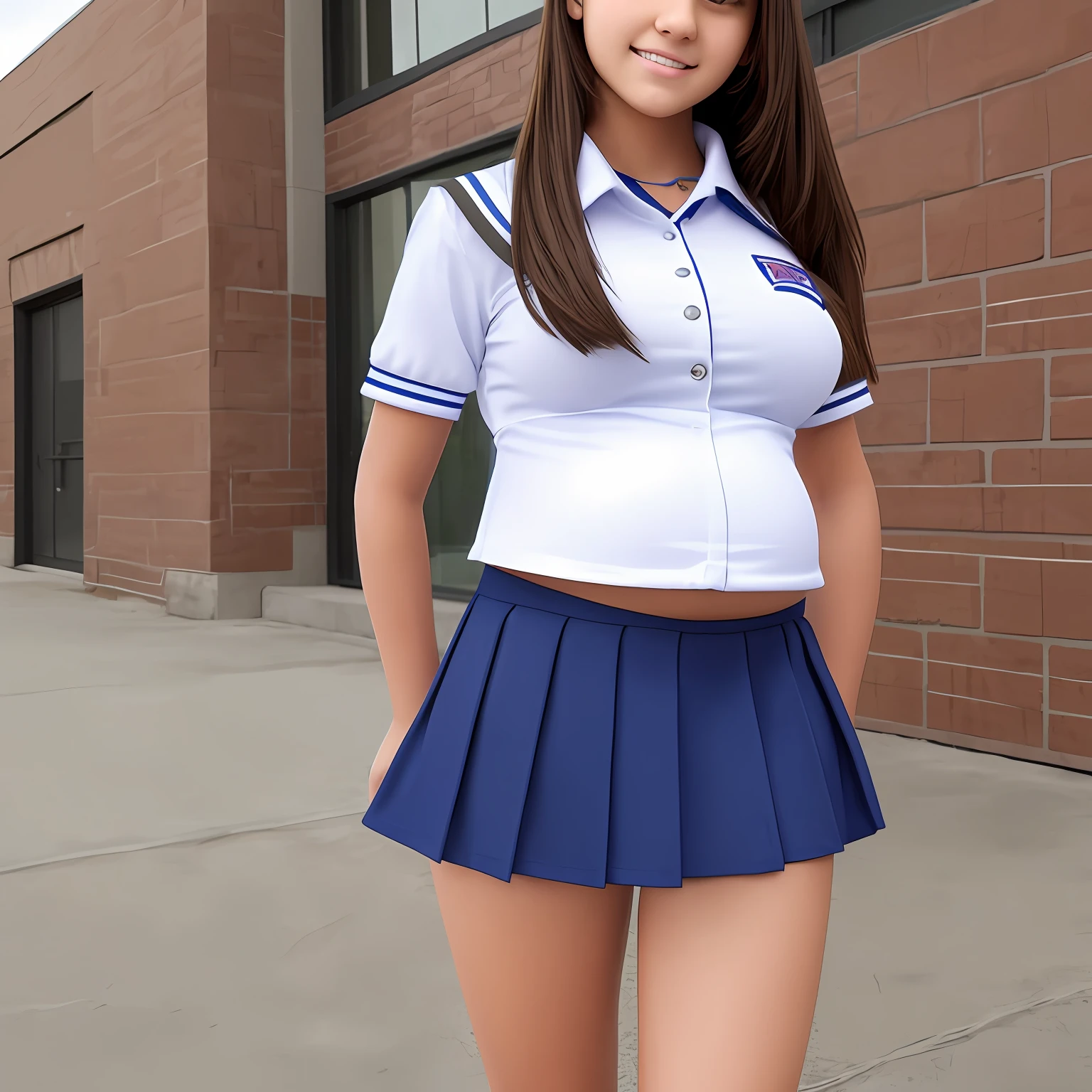Preggo teenager, (( high school cropped uniform very small for her)), sexy, hyperrealism