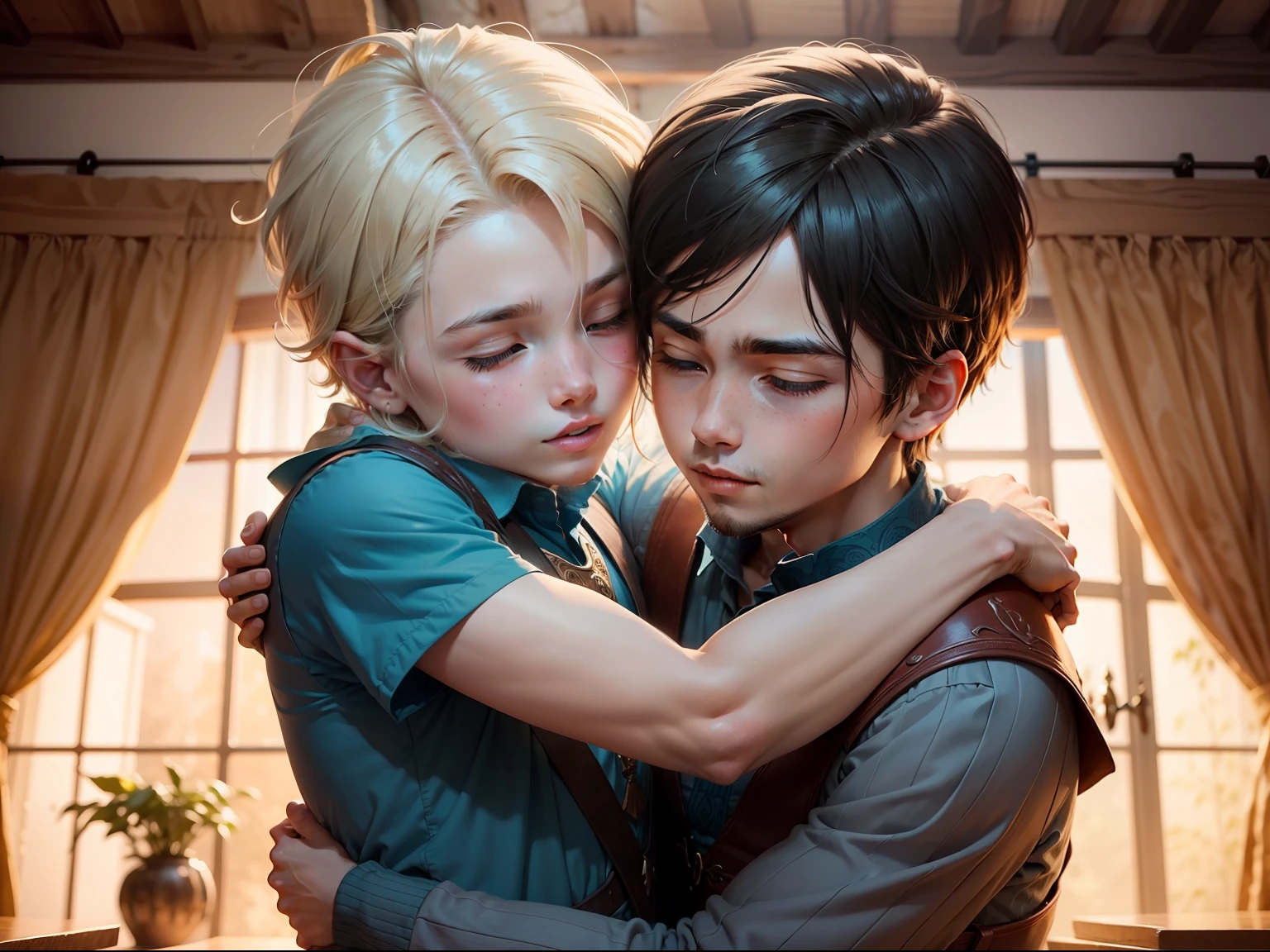 An image of the two brothers embracing after the lesson, having learned the value of wisdom.