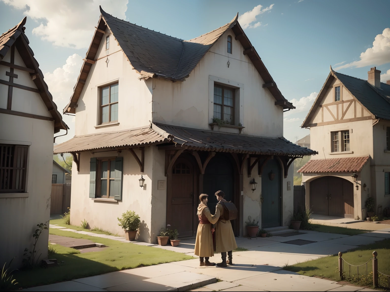 A final scene depicting the two brothers in front of their respective houses, illustrating the parable's message.