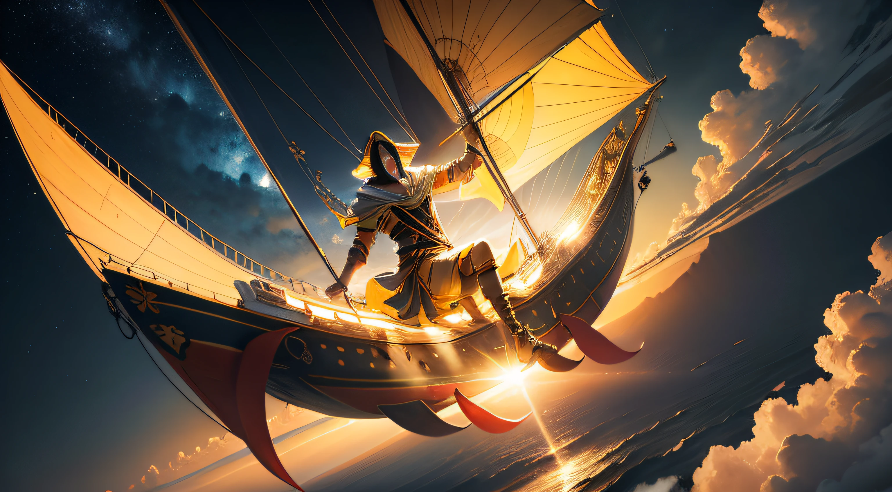 Ra sailing his sun-ship across the sky, bringing light and warmth to the world