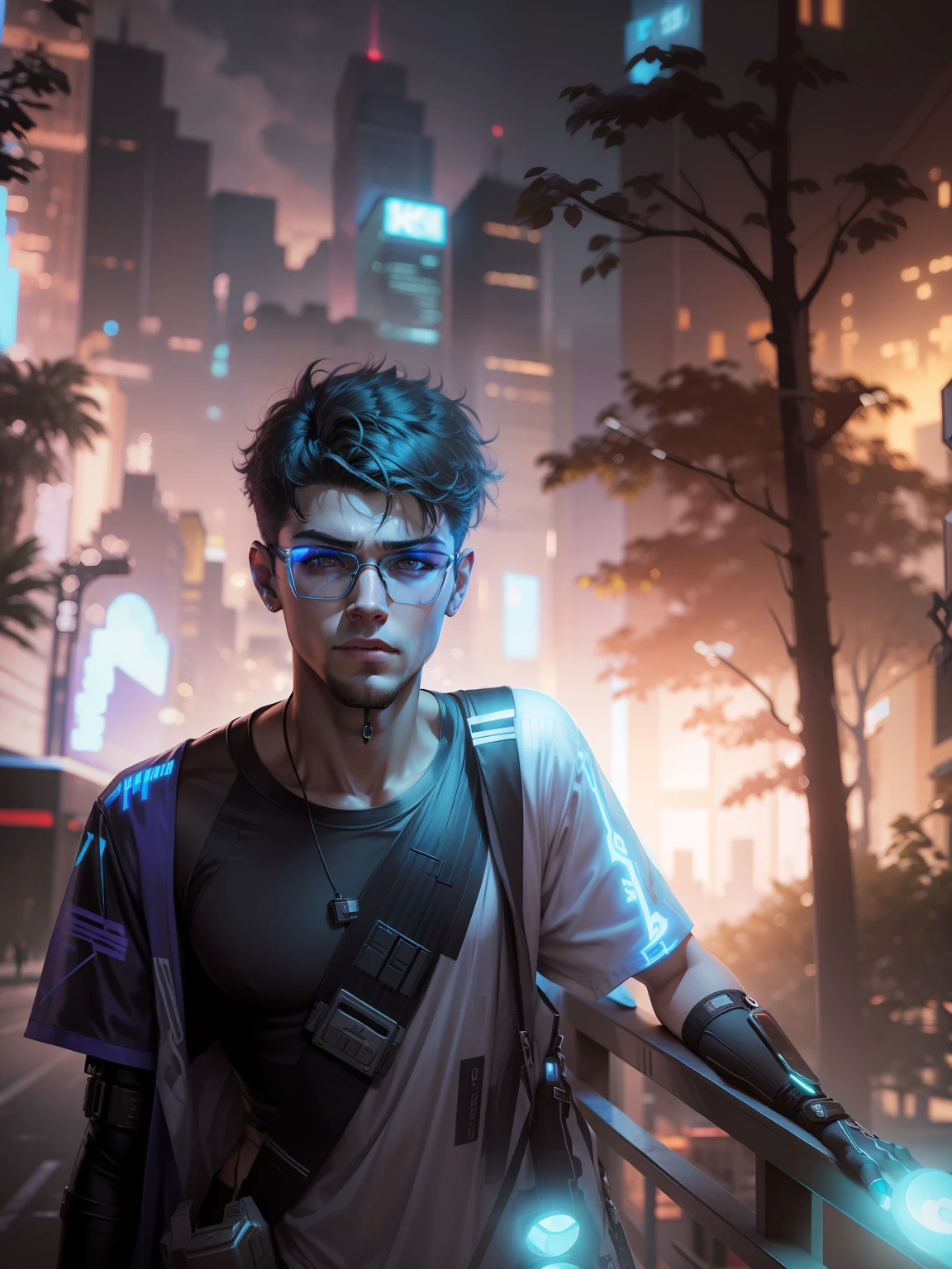 Change background cyberpunk handsome boy, realistic face, 8k, ultra realistic,