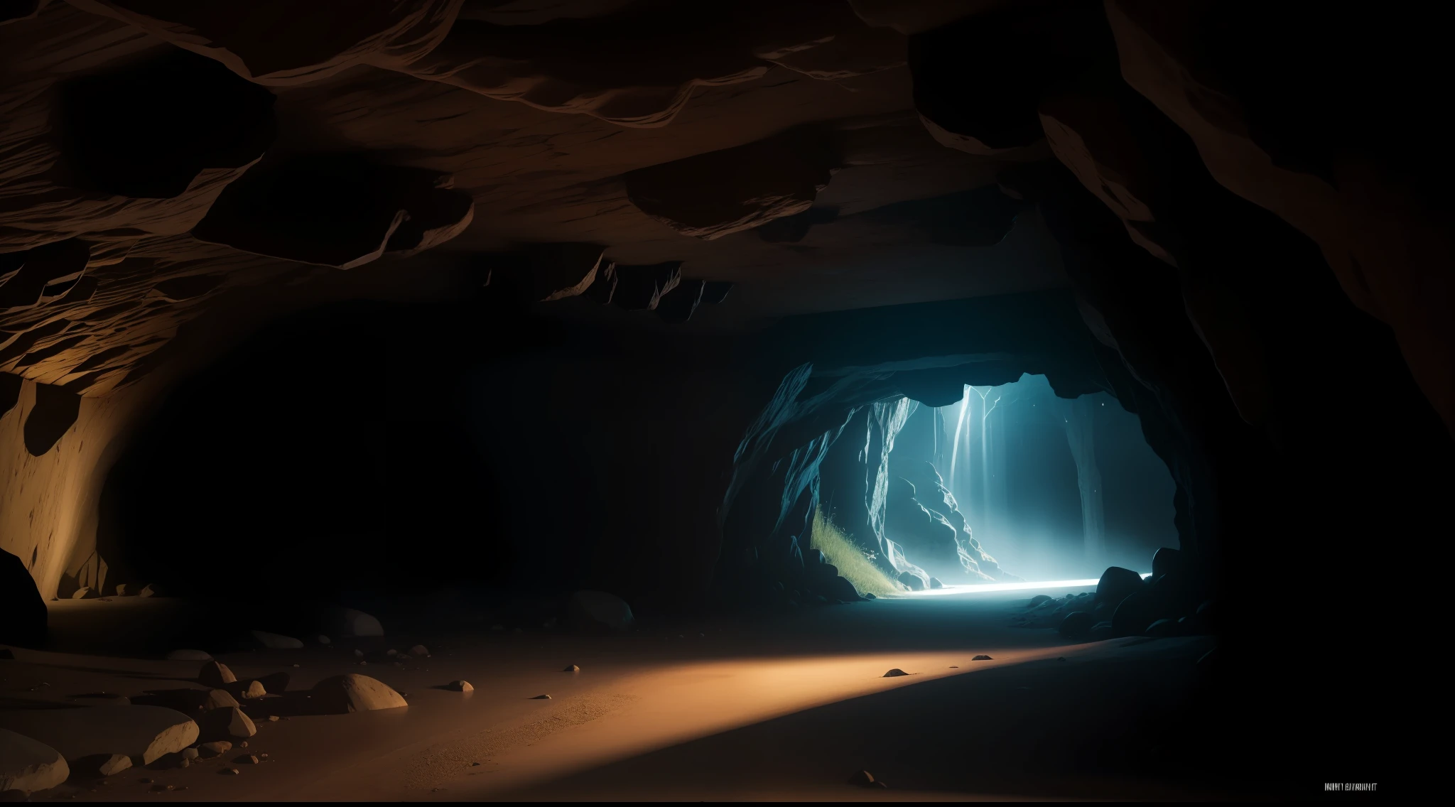 underground cave, a dim magic light