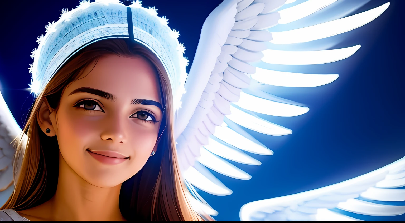 Anjo jovem feminino, em um ambiente muito iluminado