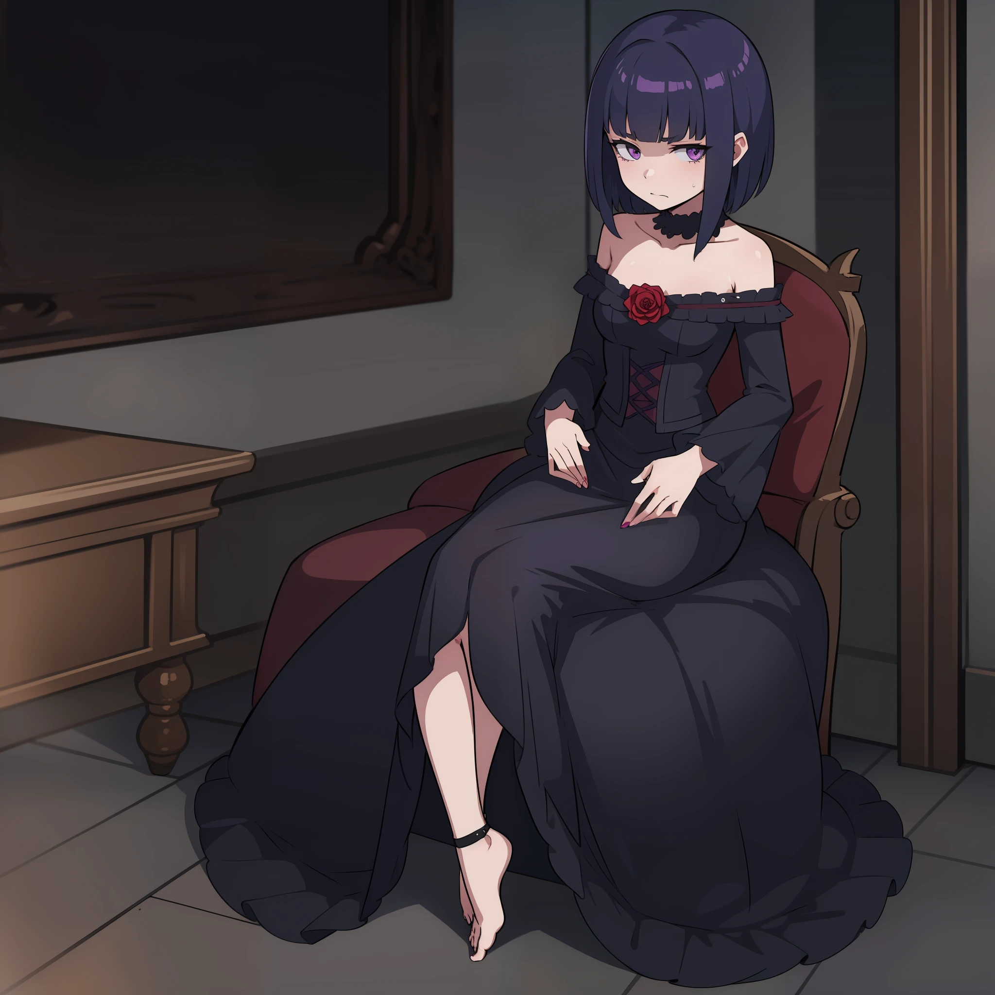 Gloomy face with purple eyes