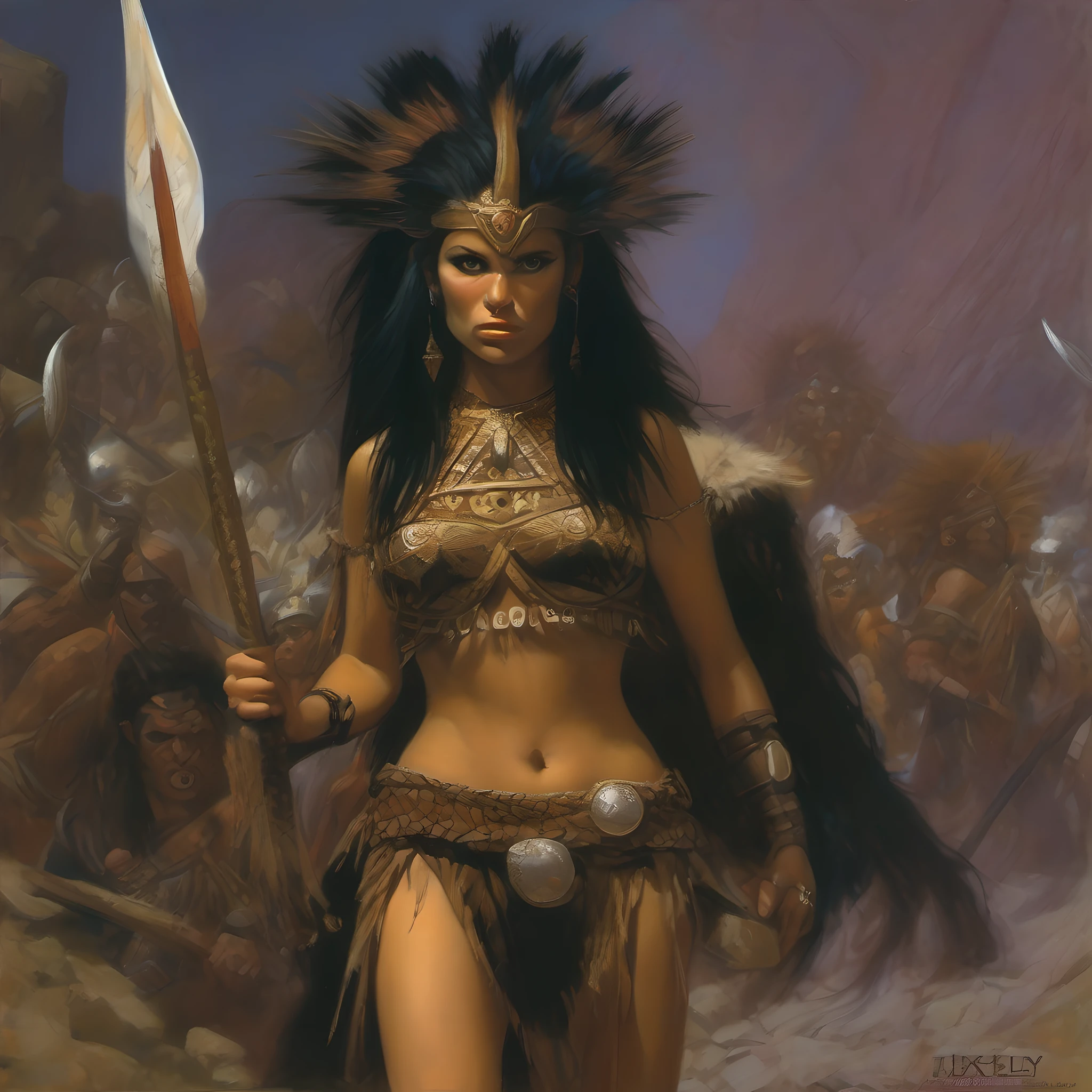 Princess of the tribe, young and beautiful, Iron Age, dark, terrible, style of Alex Horley