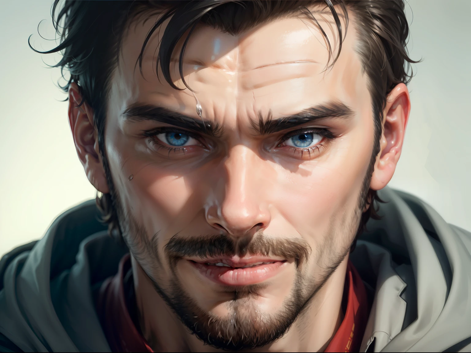 A close-up of the man's face, showing a self-satisfied expression.