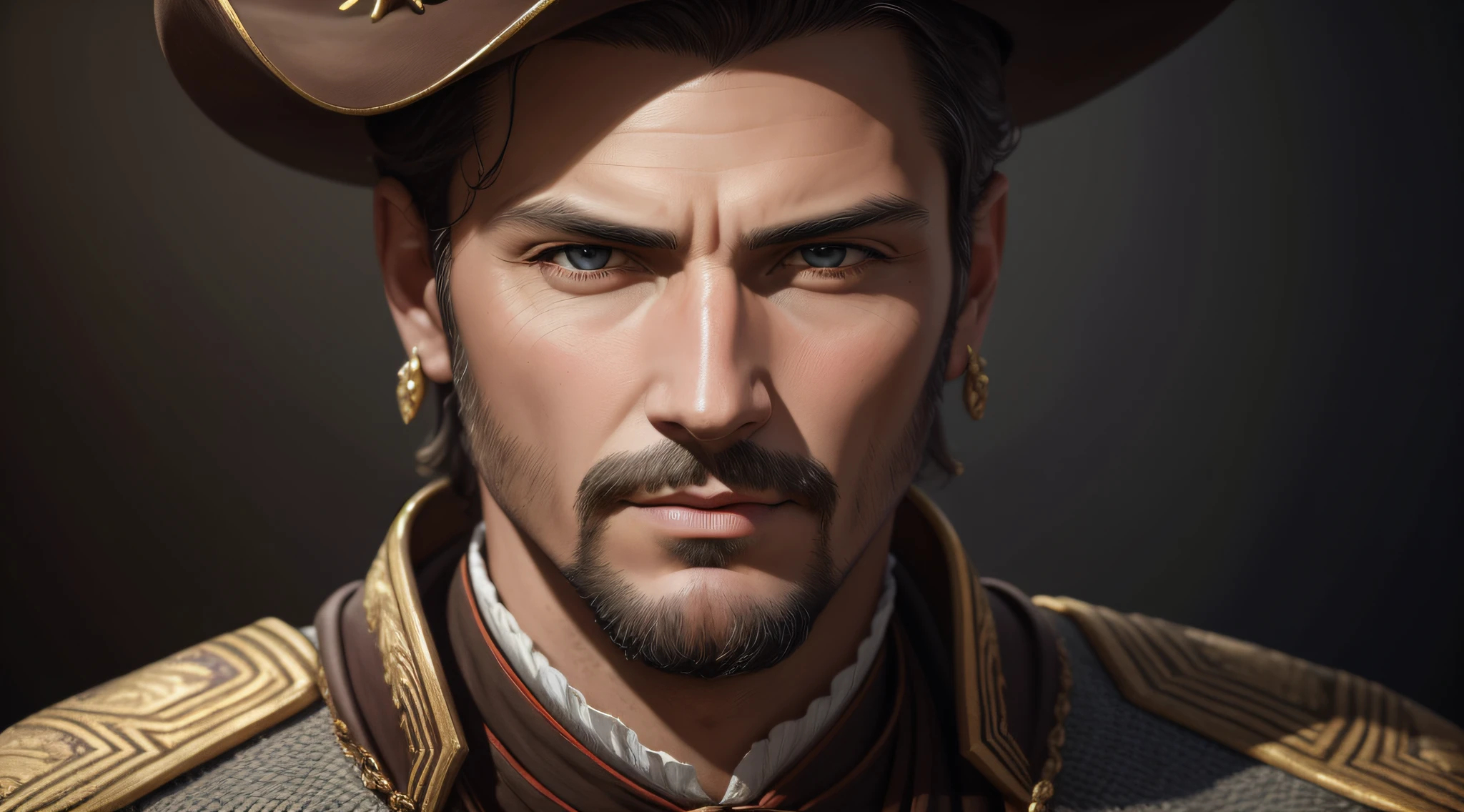 fancy man with a roman imperator clothers looks at the camera, character portrait, character portrait closeup, close - up portrait shot, close up character, character close up, digital painting highly detailed, highly detailed character, realistic digital painting, photorealistic digital painting. digital painting, handsome detailed face, character close-up, cowboy portrait