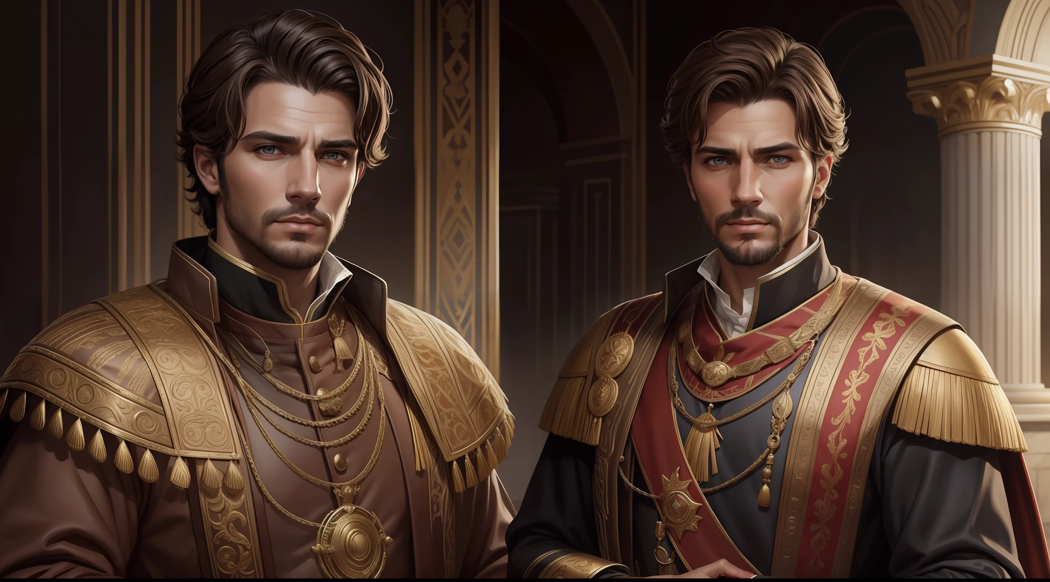 fancy man with a roman imperator clothers looks at the camera, character portrait, digital painting highly detailed, highly detailed character, realistic digital painting, photorealistic digital painting. digital painting, handsome detailed face, cowboy portrait