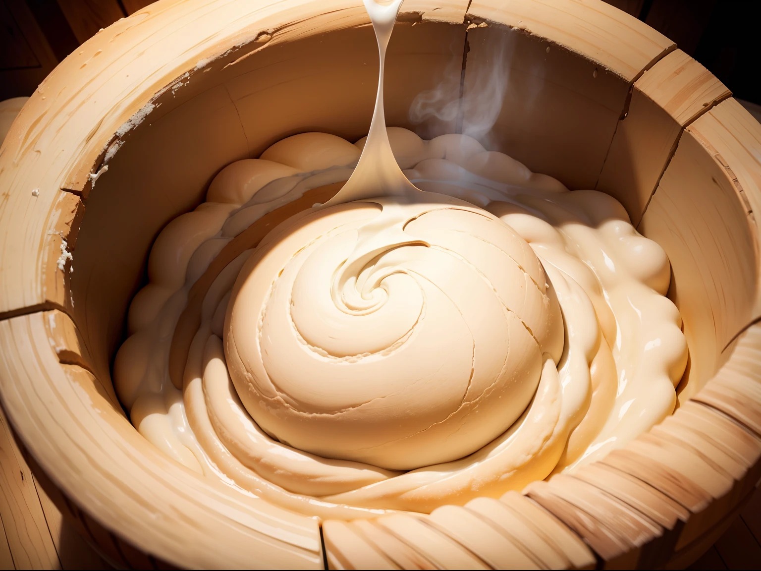 "The dough gently expands, embodying the transformative energy of the leaven, as it rises and brings forth its hidden potential."