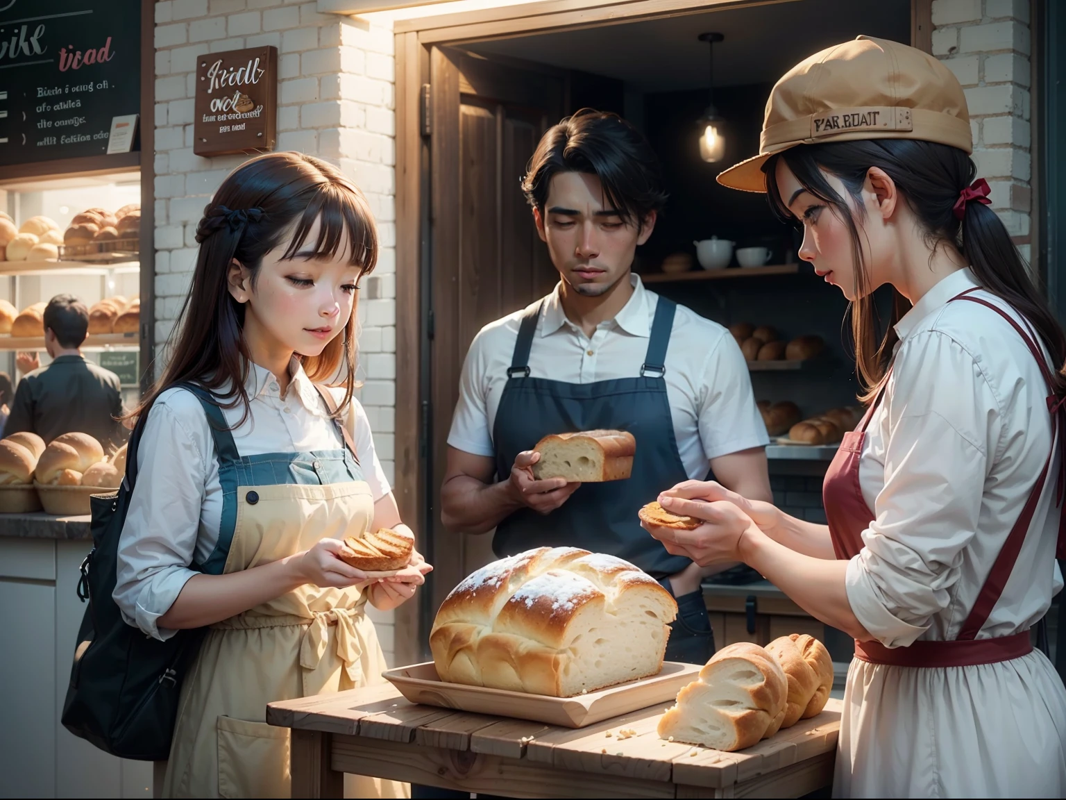 People enjoying freshly baked bread, connecting the parable's message to everyday life.