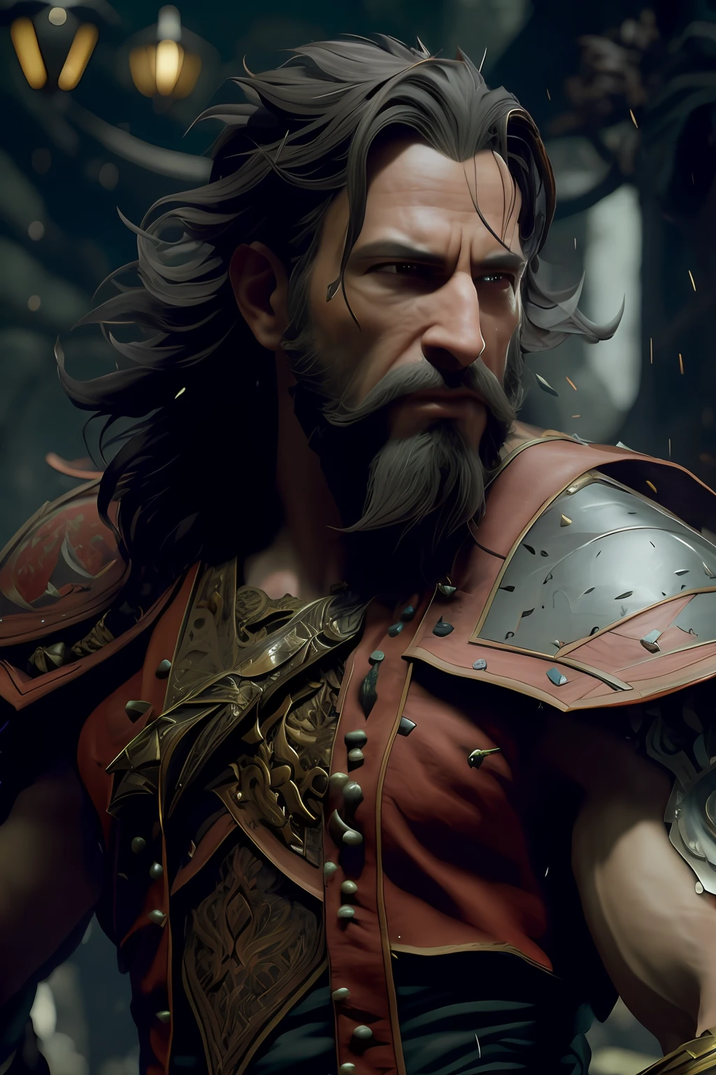 homem arafed com cabelo longo e barba usando armadura de couro, estilo fantasia 8 k octane render, 4K fantasia detalhe, detailed cinematic render, Arte conceitual 4K e hiper realismo, Unreal Engine Arte de fantasia, arte de personagem impressionante, elegant cinematic fantasy art, O melhor da artstation, Arte de fantasia 4k, personagem de fantasia hiperdetalhado, square enix cinematic art, artstation 4k
